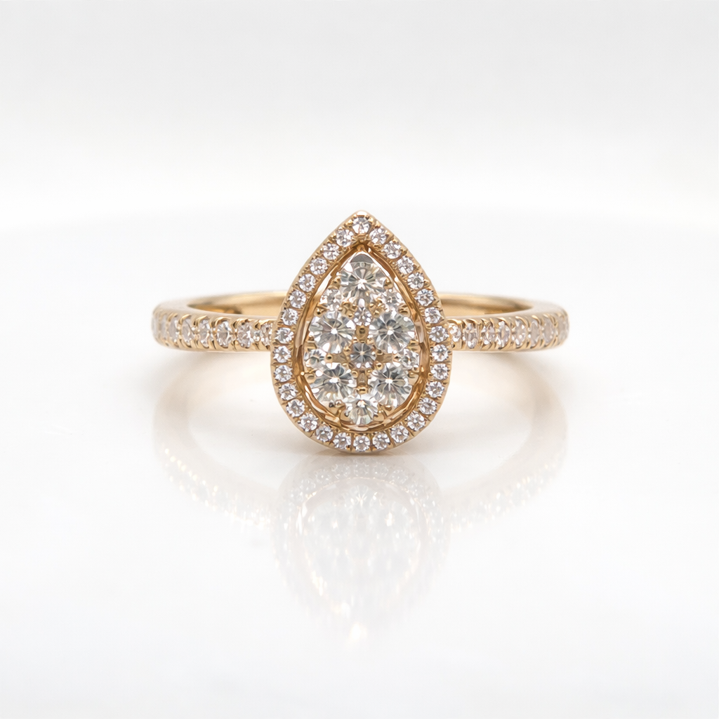 Pear Halo Diamond Ring in 18ct Yellow Gold