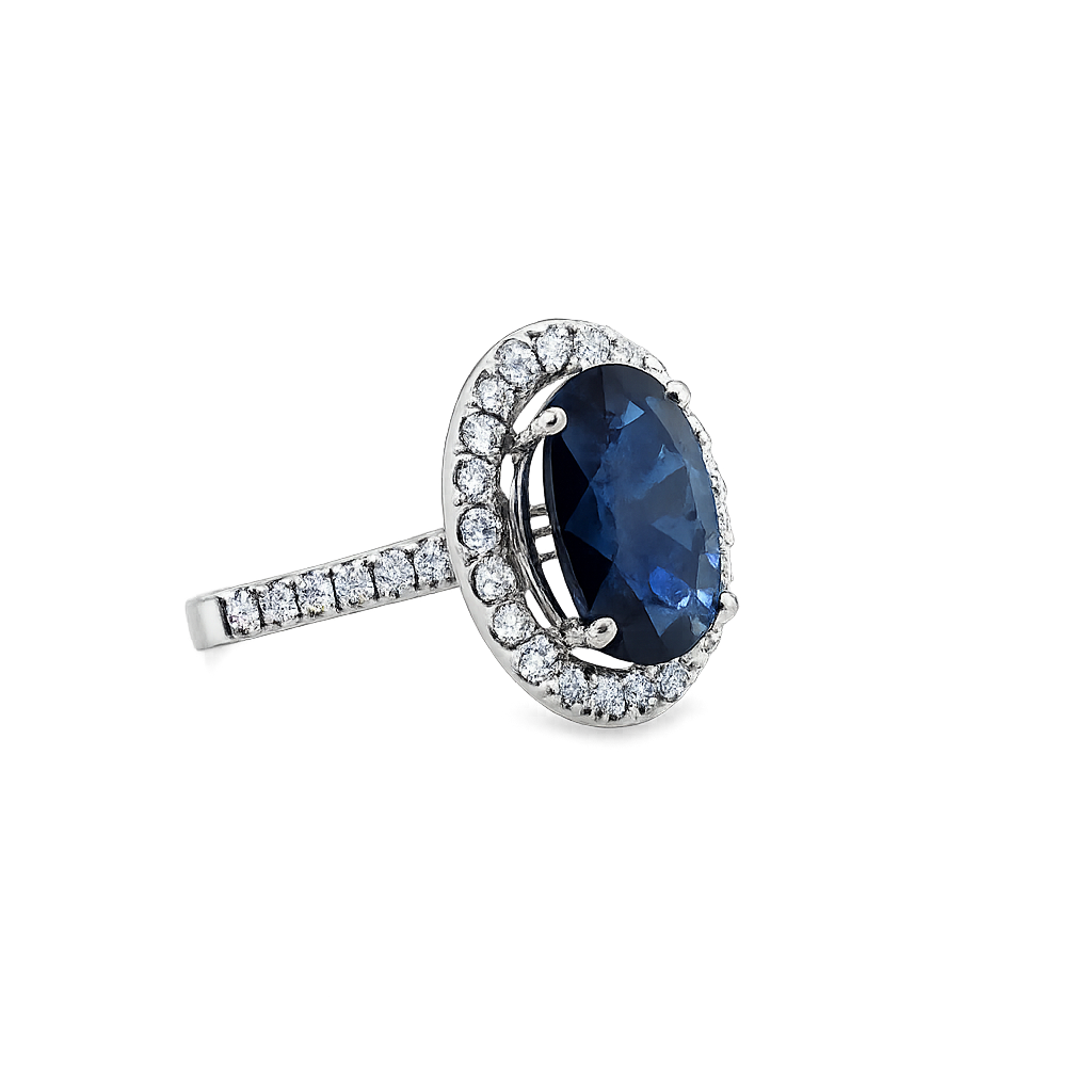 Oval Sapphire & Diamond Halo Ring