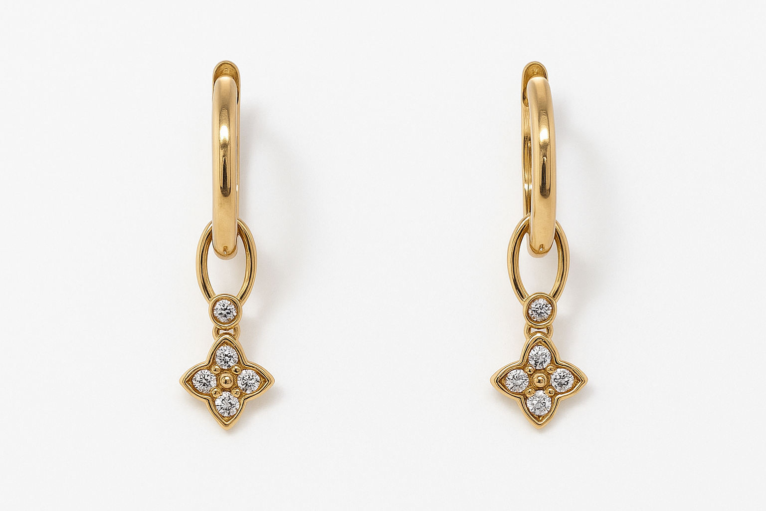 Petite Diamond Clover Hoop&Charm Earrings