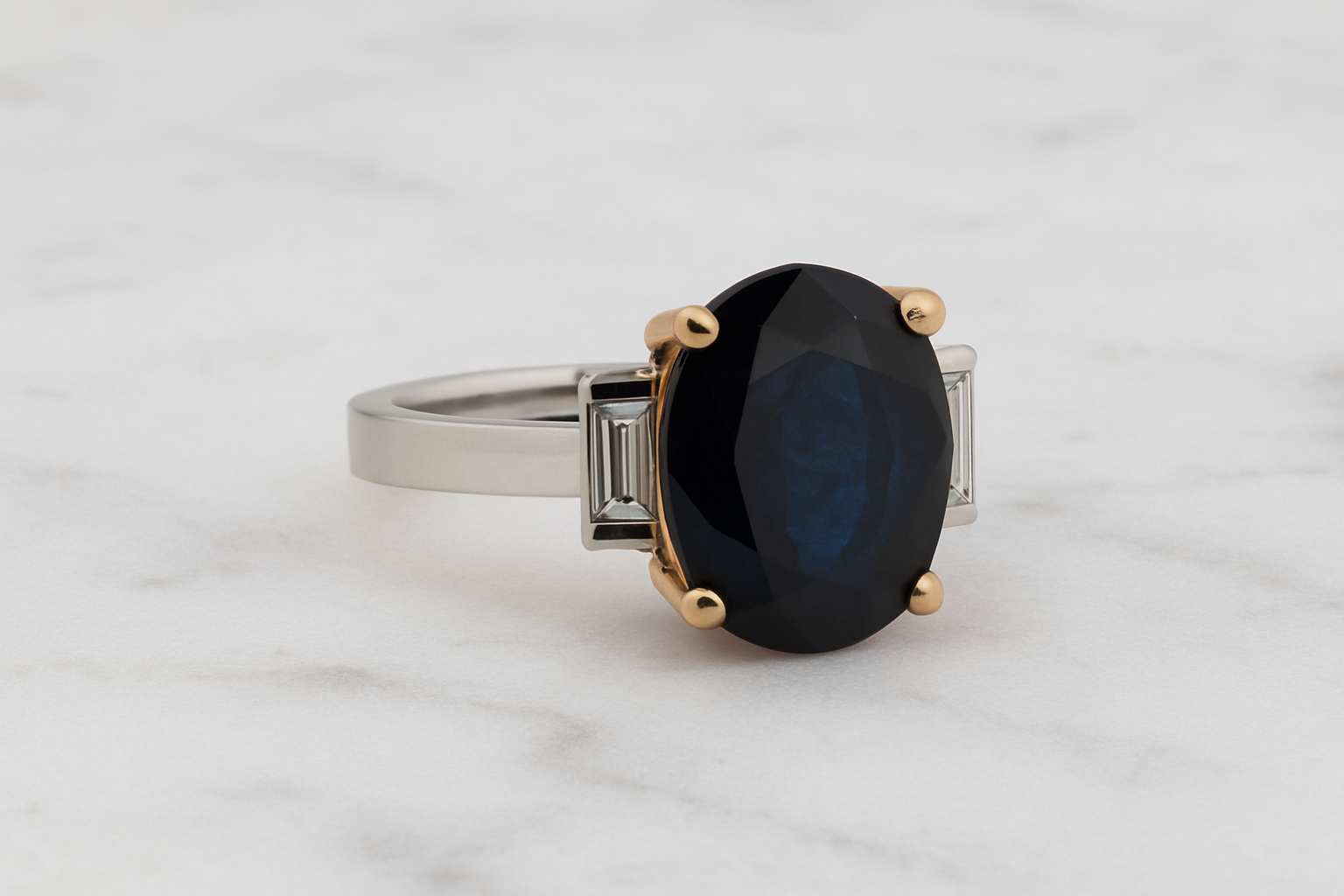 4.63ct Oval Cut Natural Sapphire with Baguette Diamonds