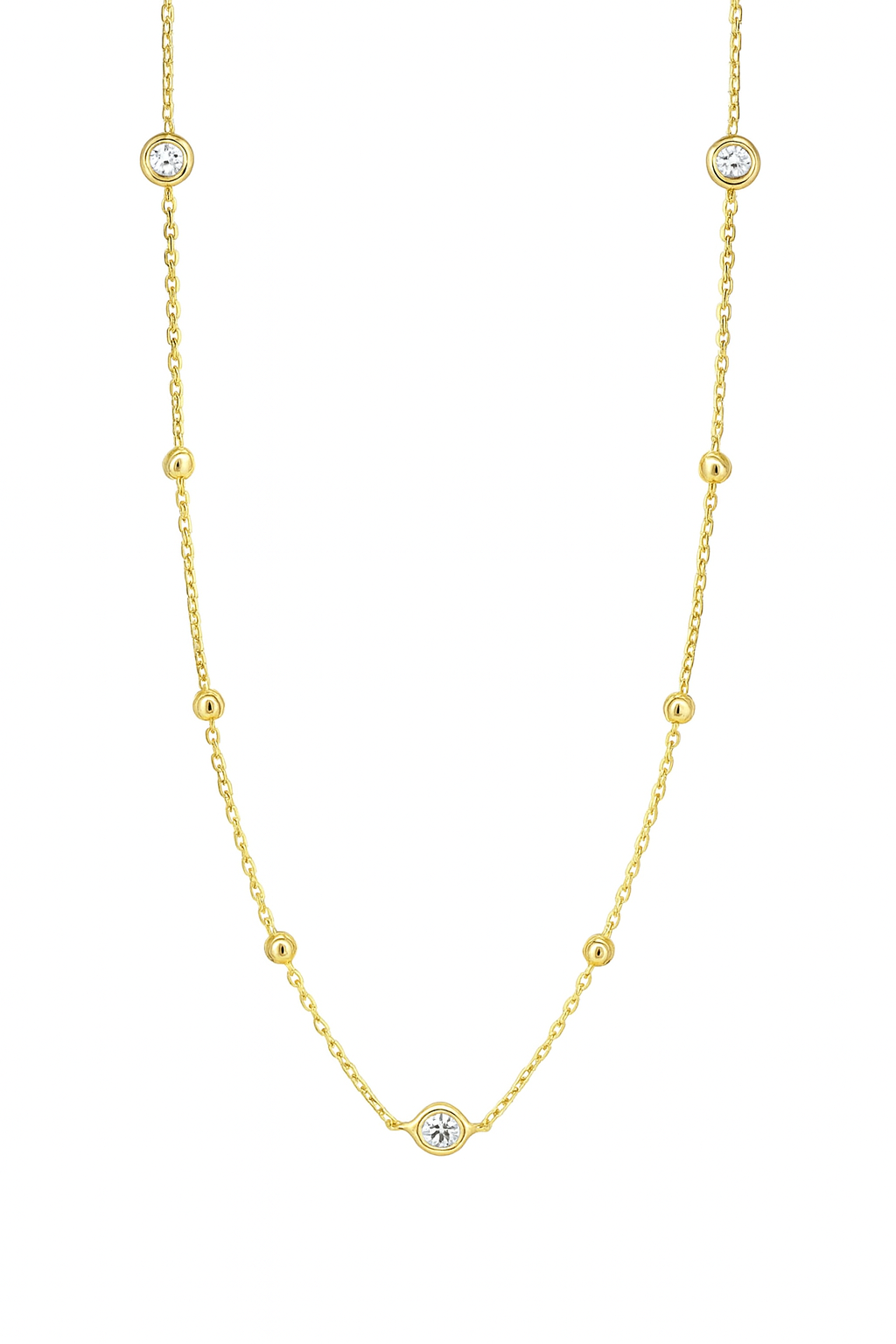 Diamond Droplet and Bead Station Necklace