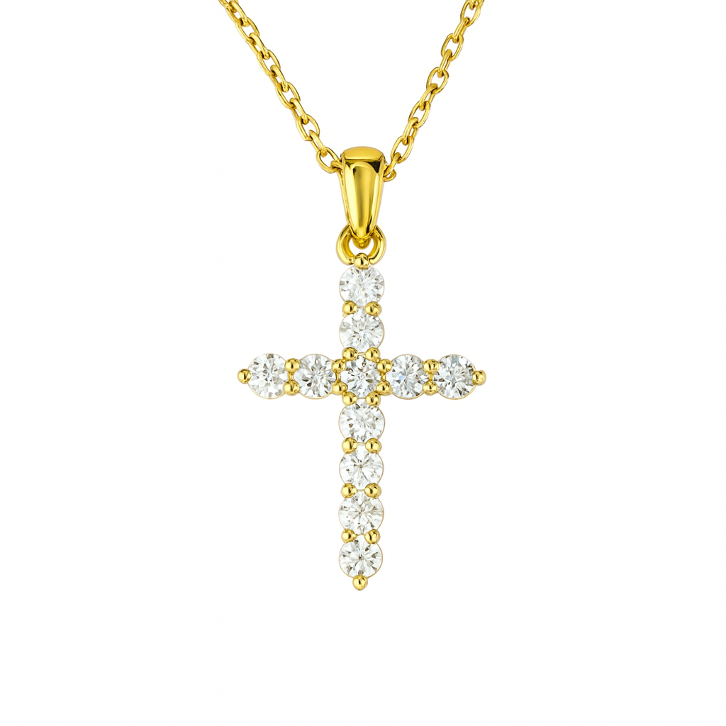 Cross Pendant with Diamonds in Yellow Gold