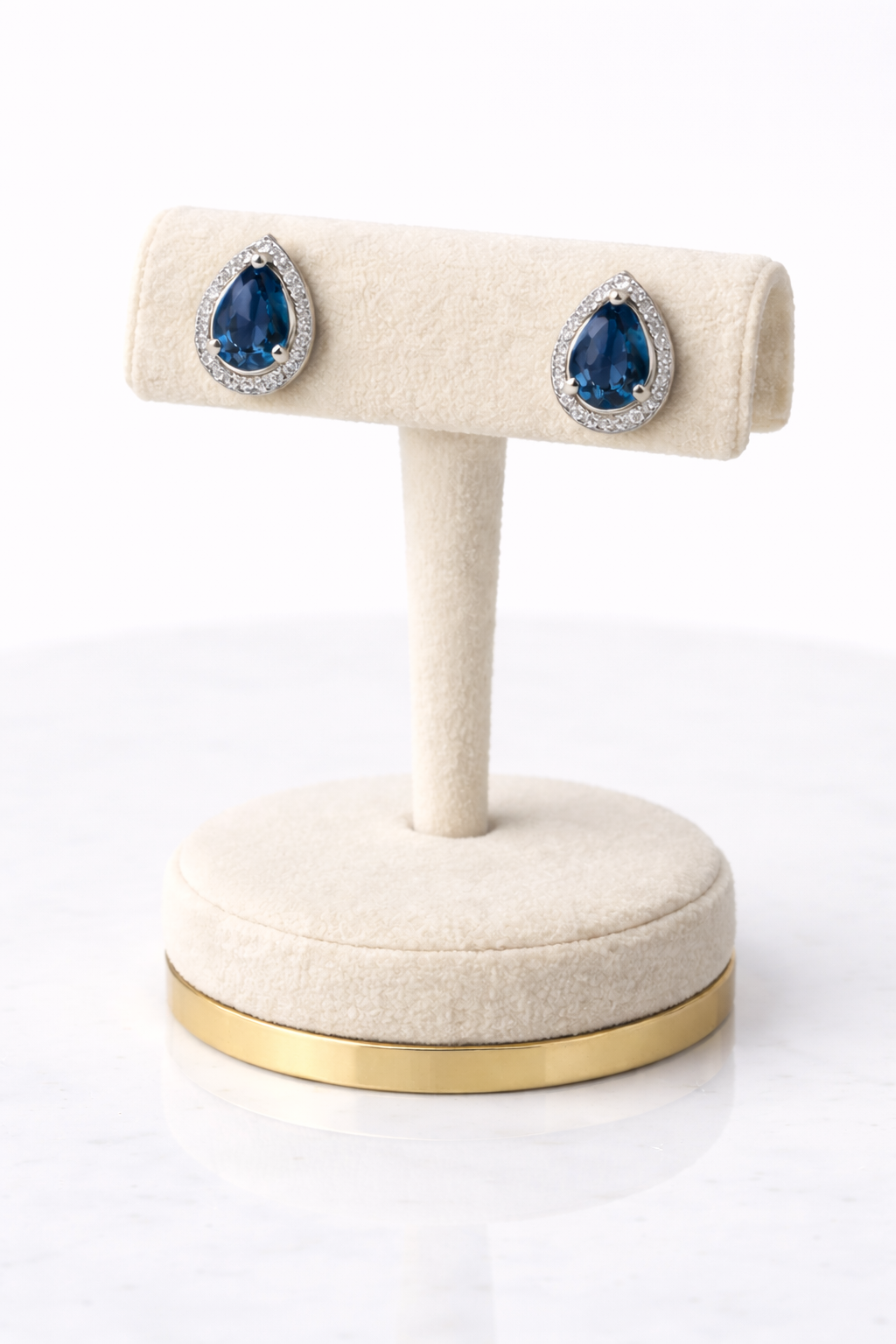 Pear-Cut Sapphire & Diamond Halo Stud Earrings