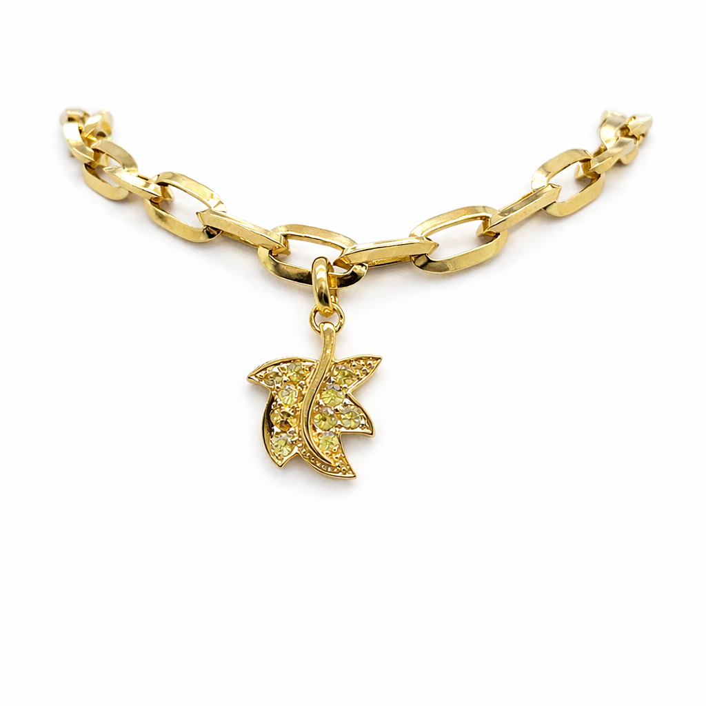 Yellow Sapphire Leaf Charm Bracelet - 18ct Yellow Gold