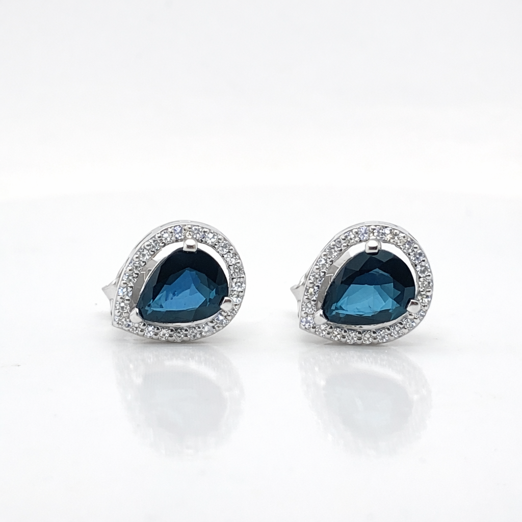 Pear-Cut Sapphire & Diamond Halo Stud Earrings