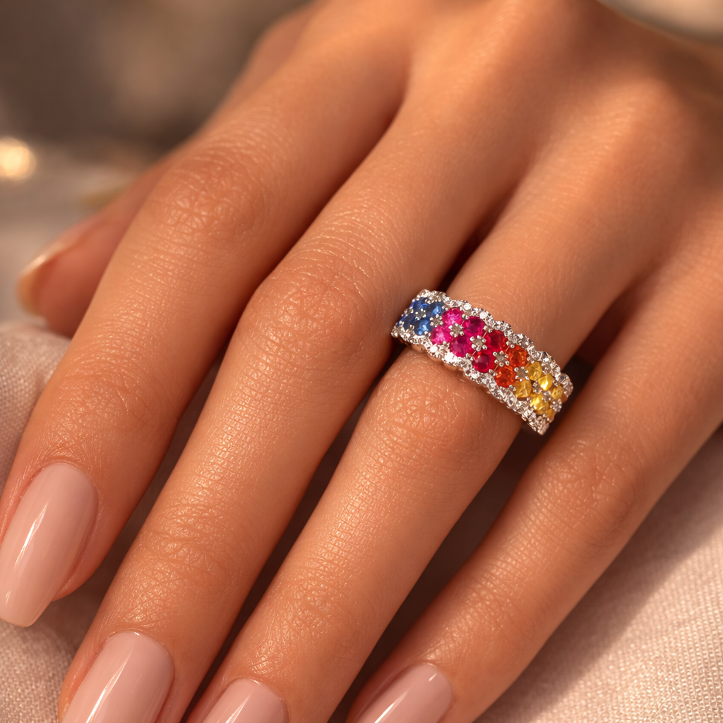 Multicolour Sapphire & Diamond Statement Ring