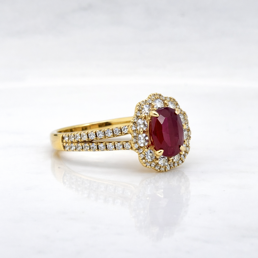 Oval Ruby & Diamond Halo Ring