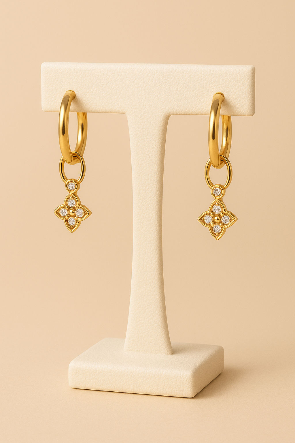 Petite Diamond Clover Hoop&Charm Earrings