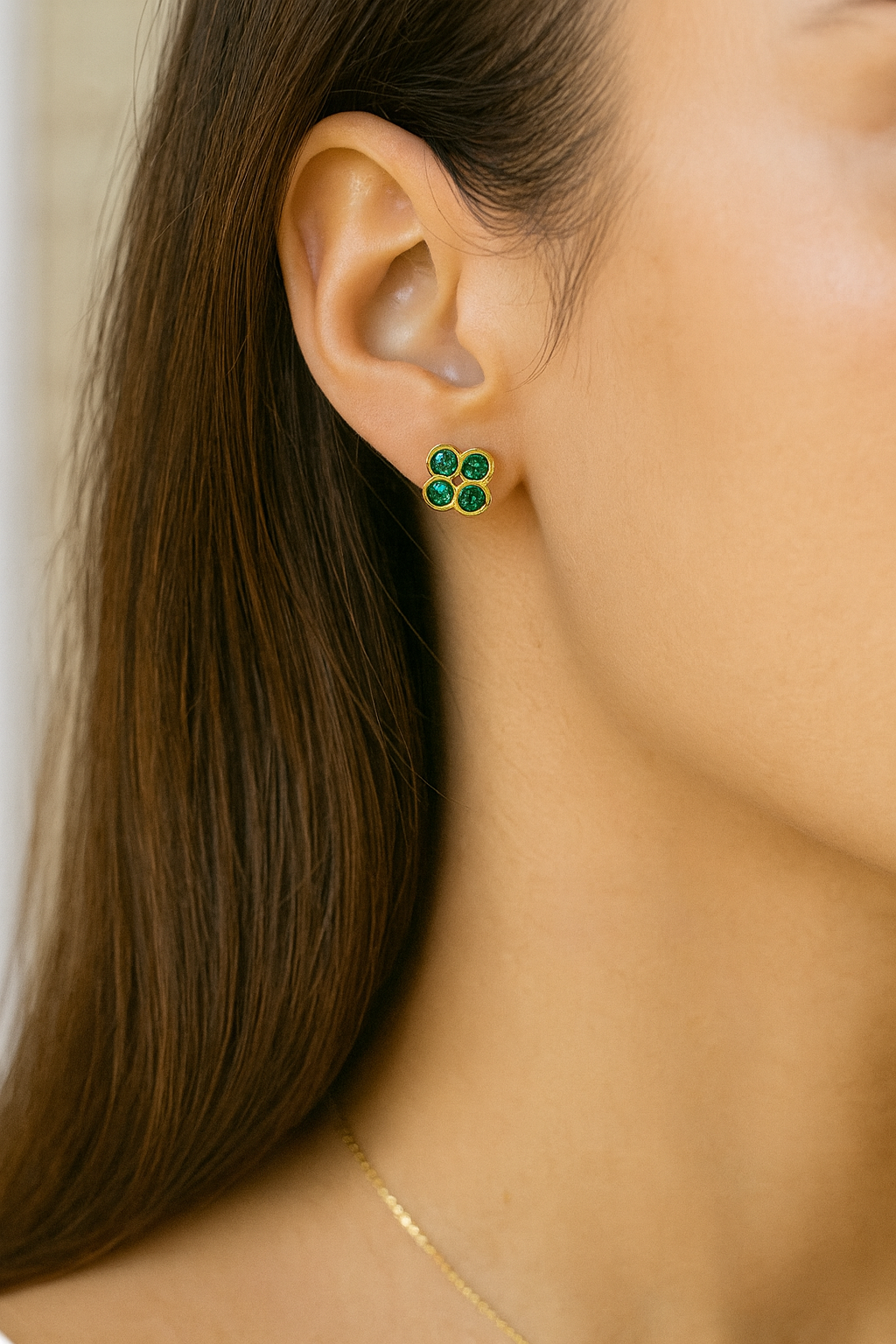 Emerald Clover Stud Earrings