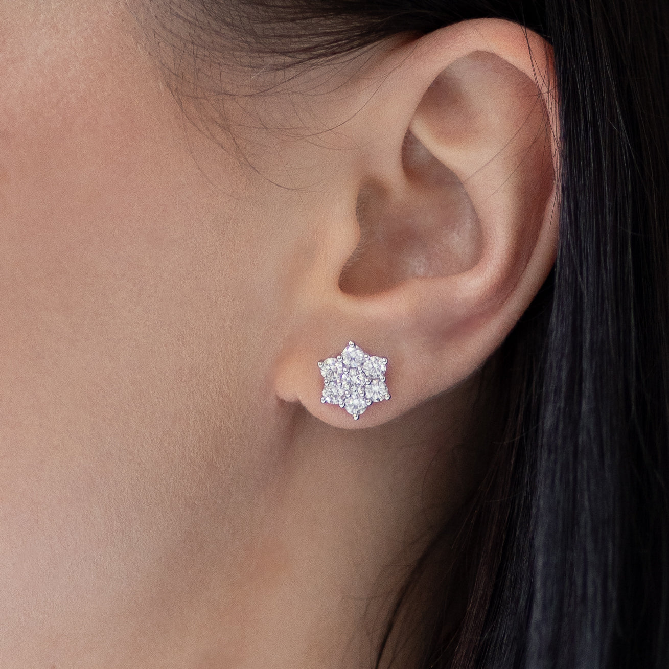 Silver Diamond Flower Stud Earrings sale