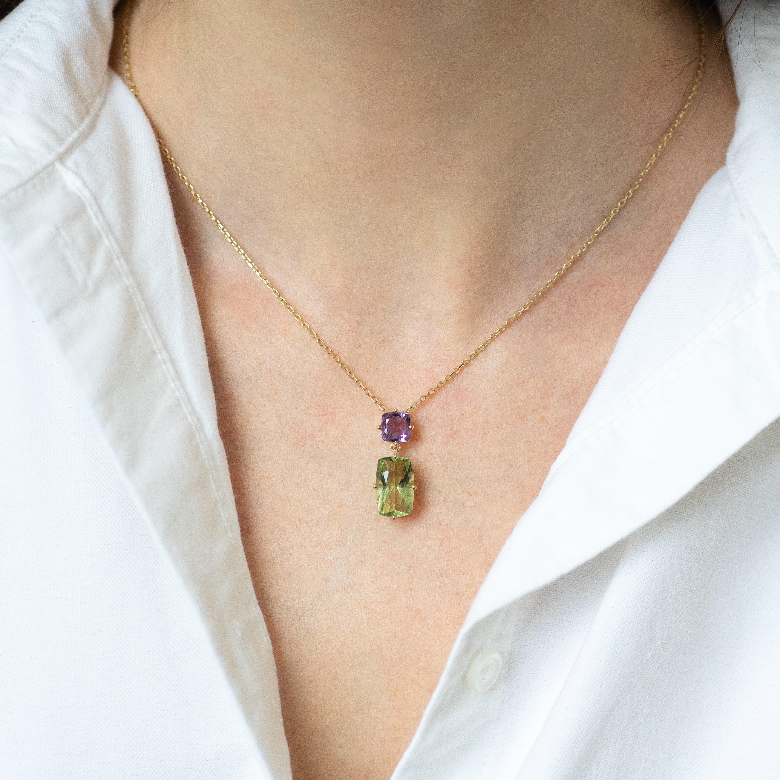Peridot & Amethyst Pendant on Chain