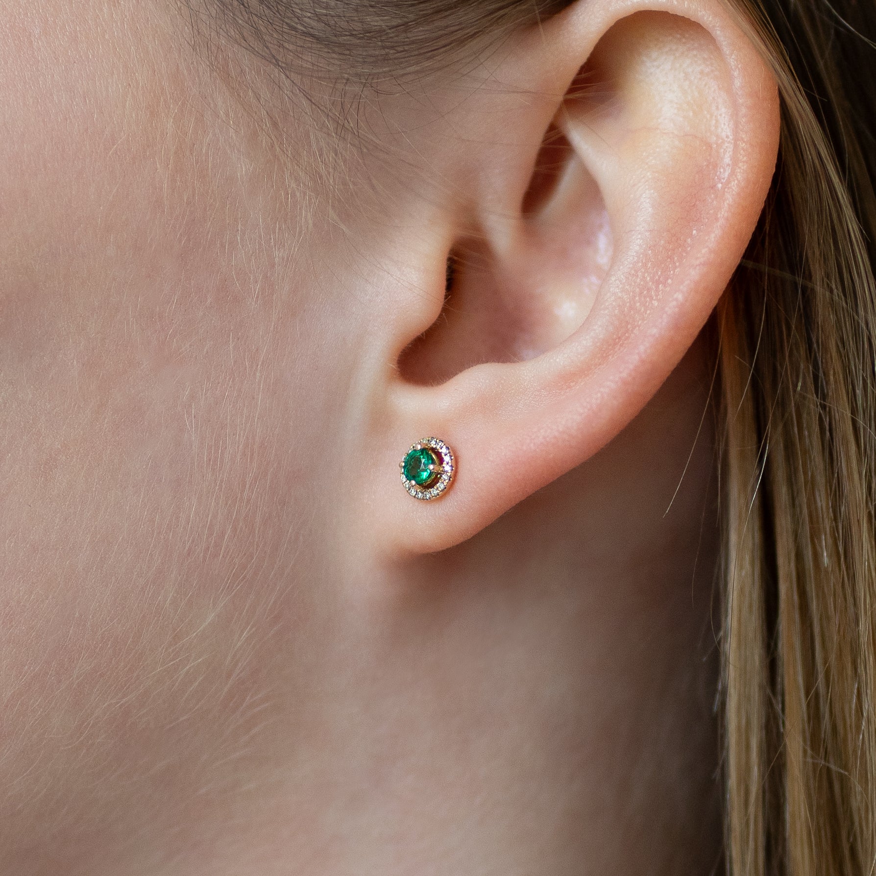 Round Cut Emerald Stud Earrings