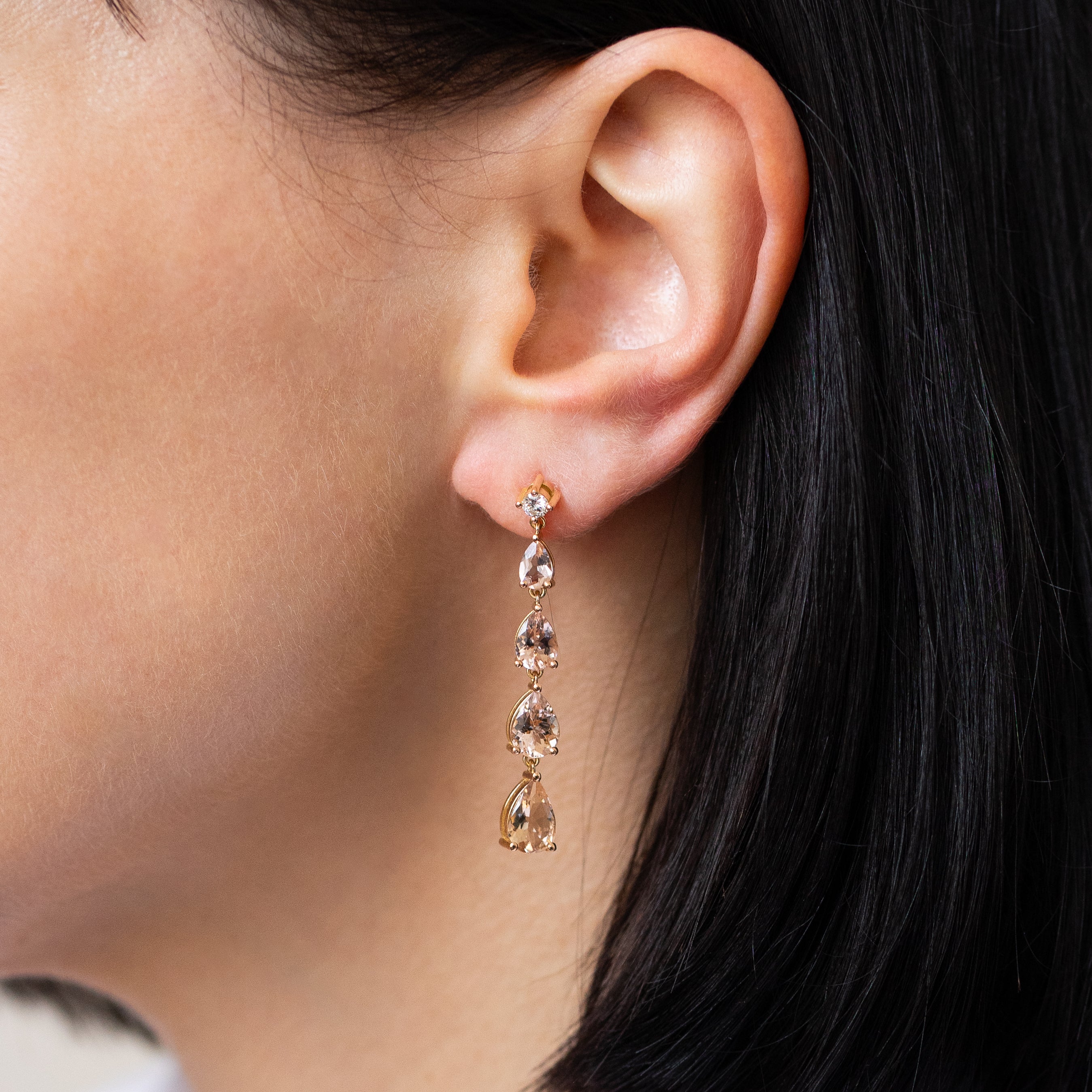 Morganite Drop Earrings in Rose Gold