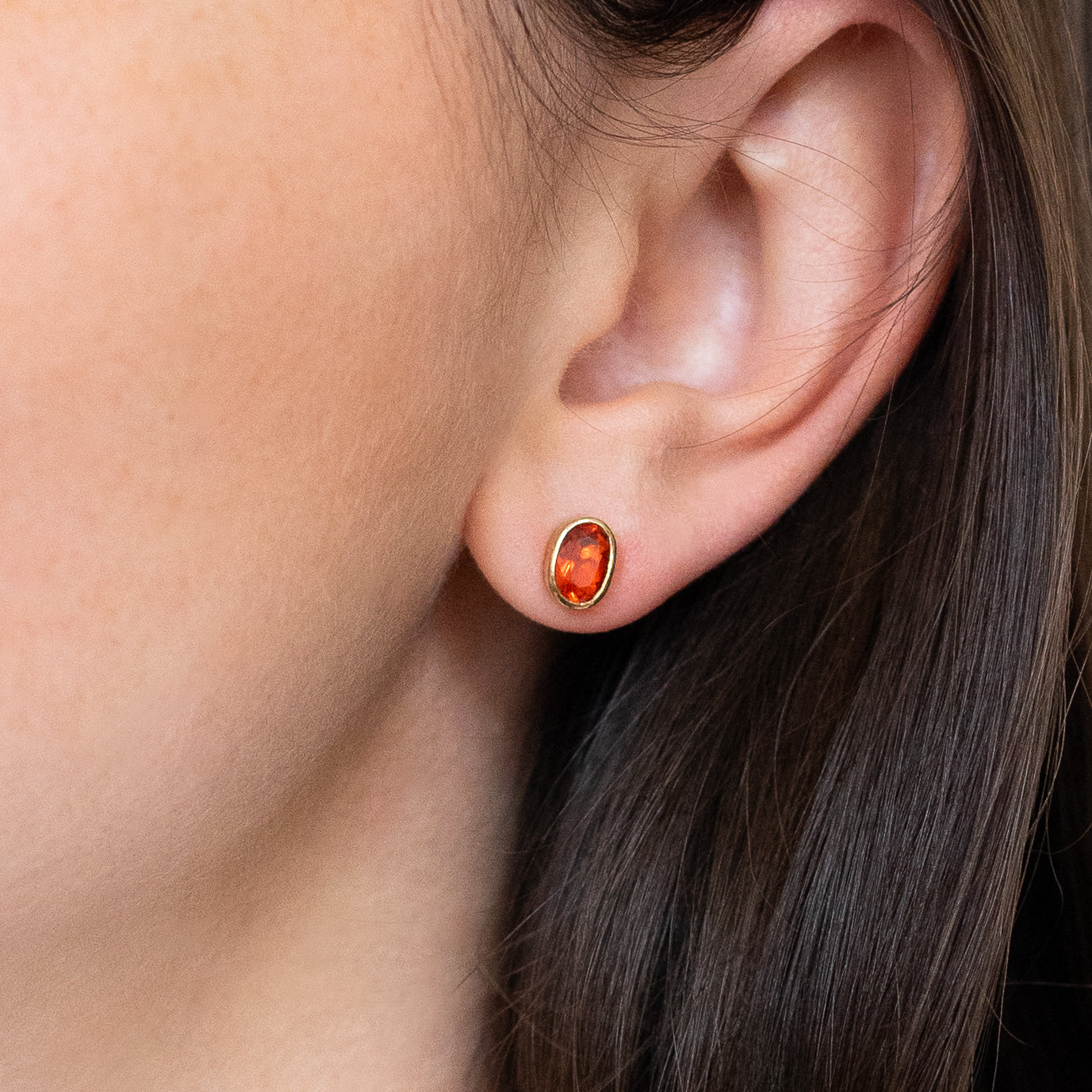 Fire Opal Earrings in Yellow Gold