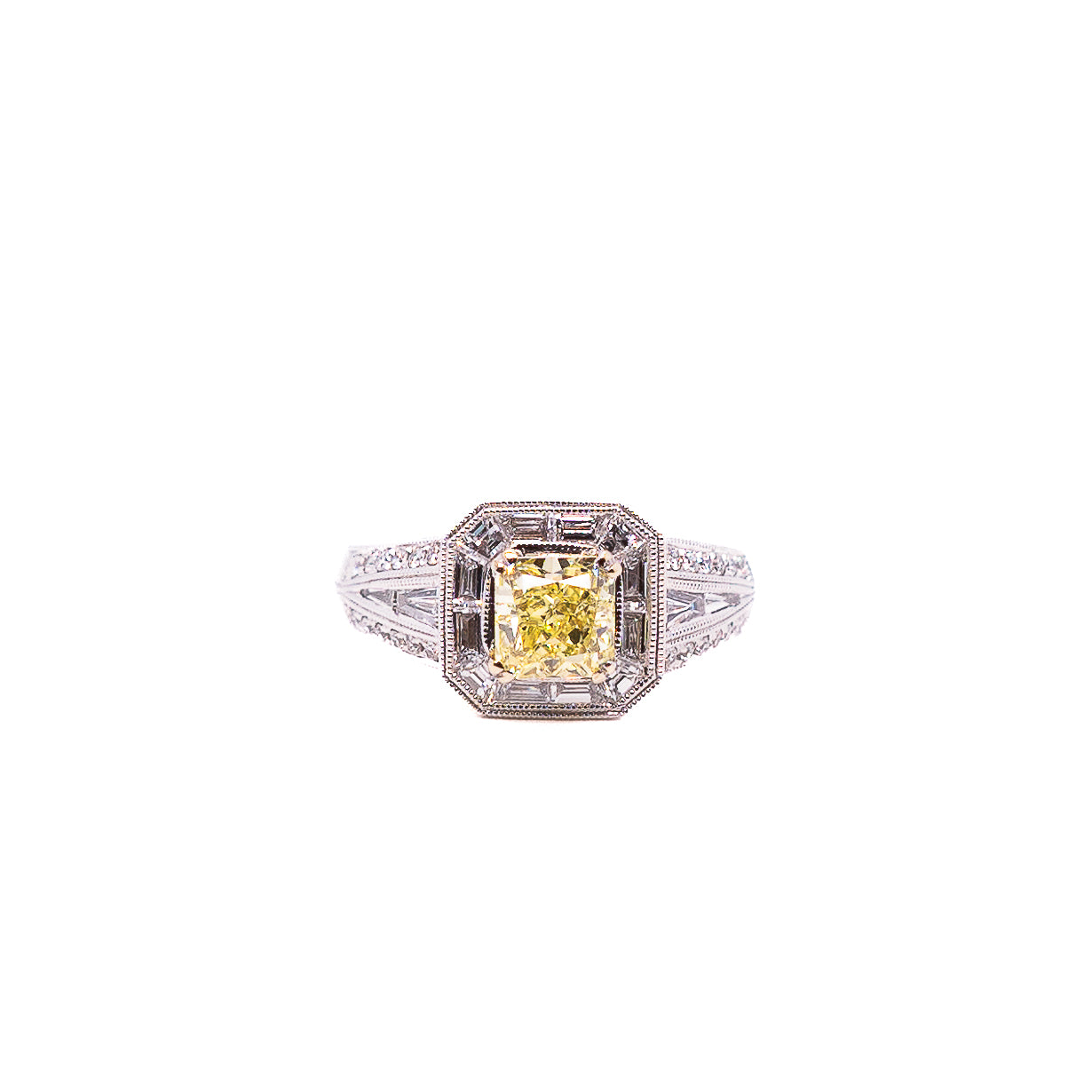 1.24ct Cushion Cut Yellow Diamond Ring