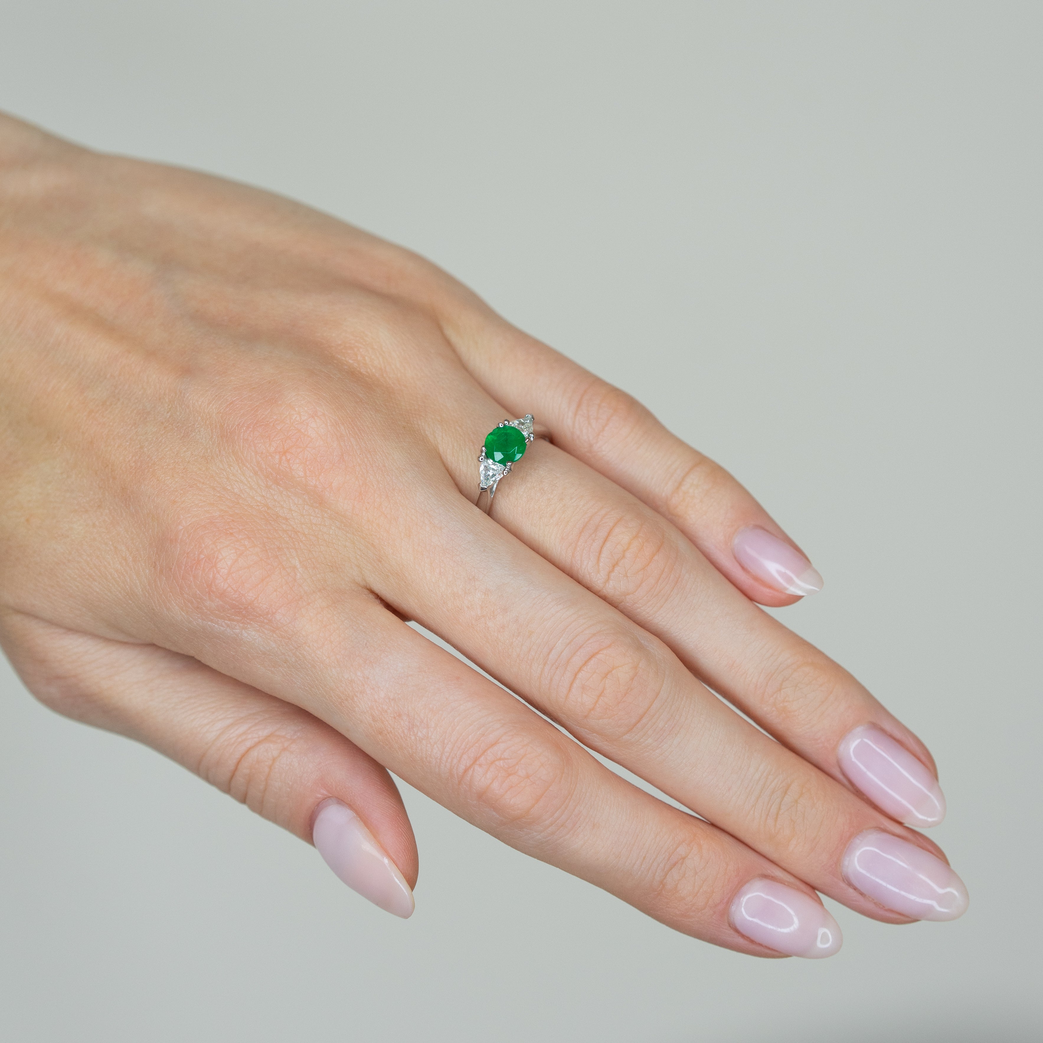 0.78ct Oval Cut Emerald Trilogy with Diamonds