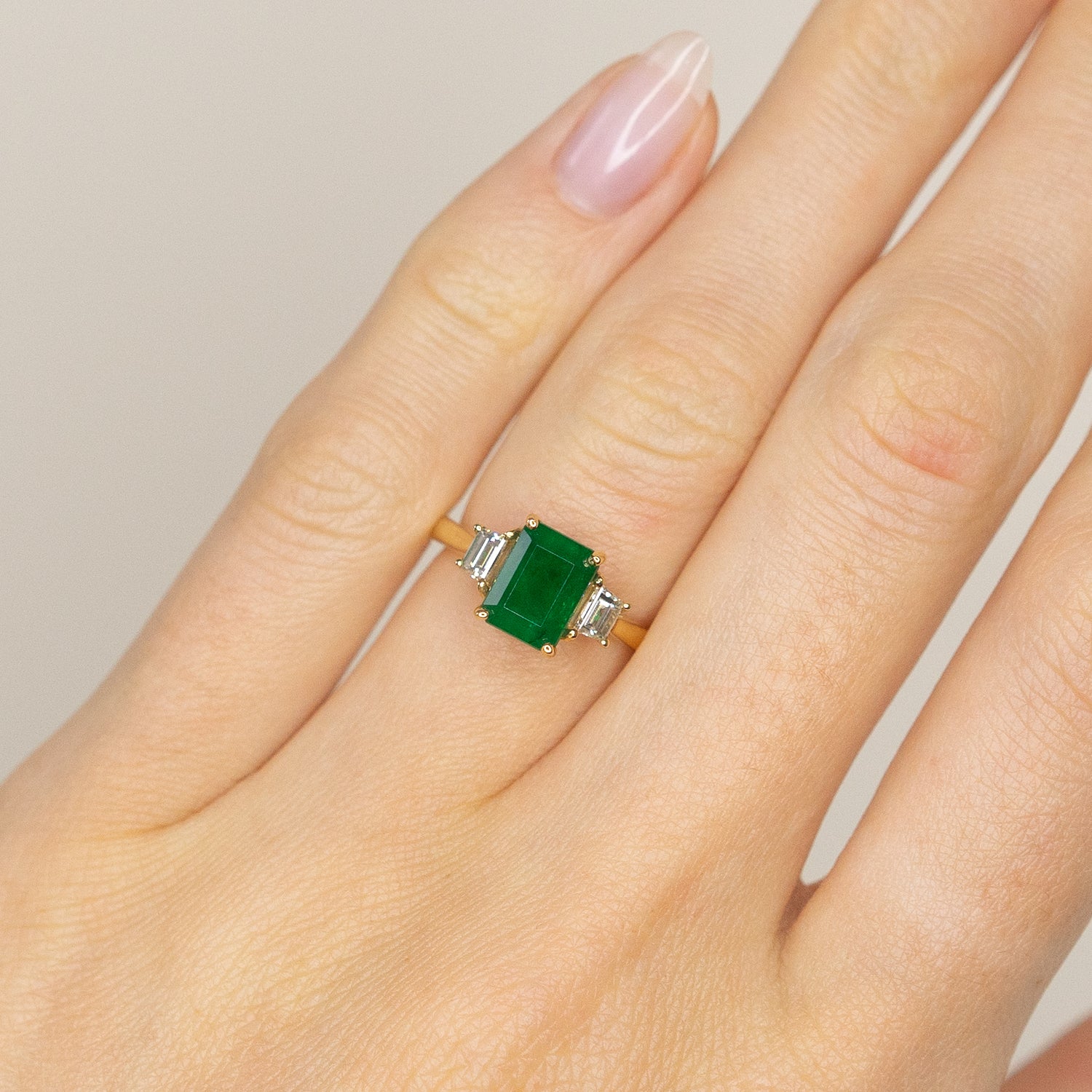 1.86ct Emerald & 0.40ct Diamond Trilogy Ring