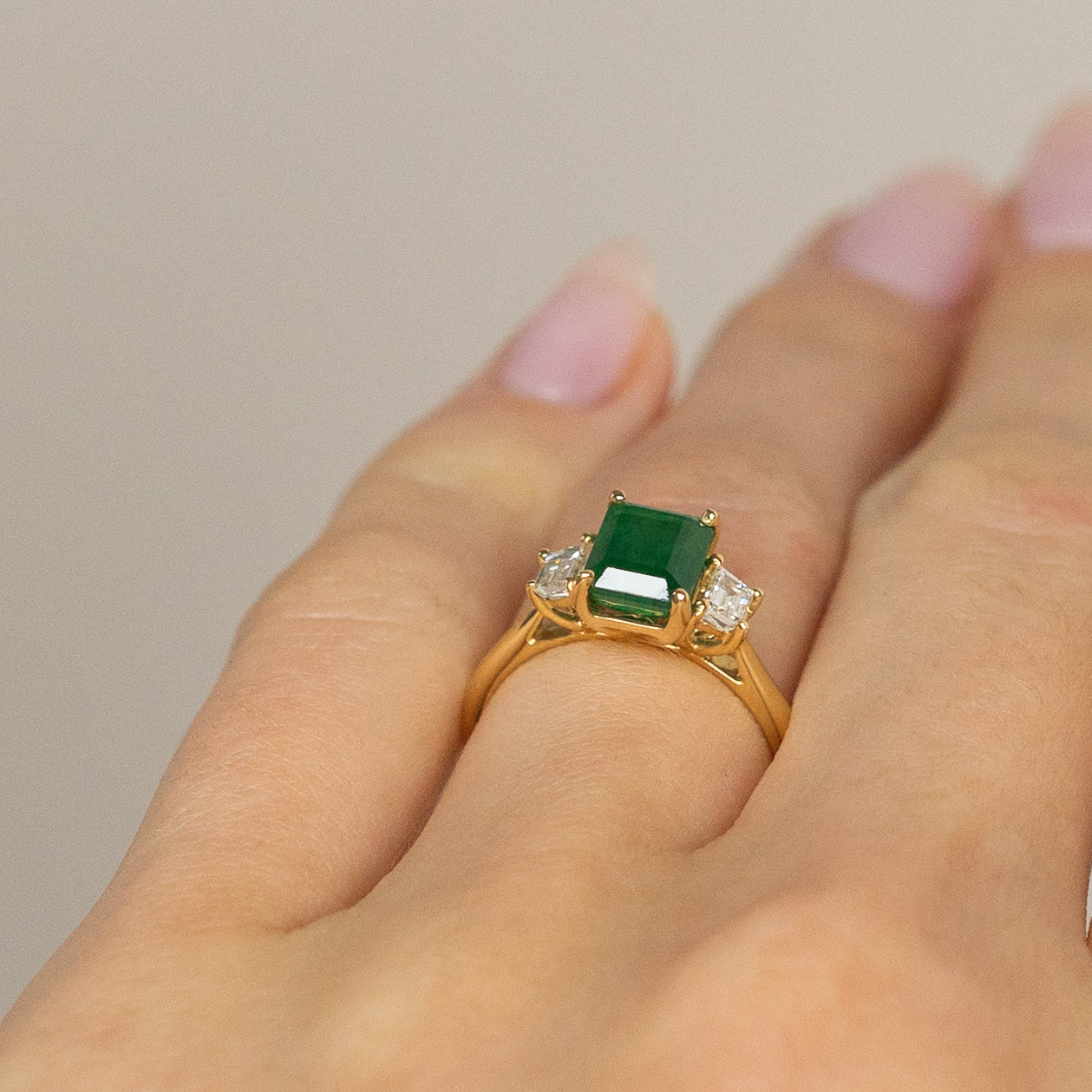 1.86ct Emerald & 0.40ct Diamond Trilogy Ring