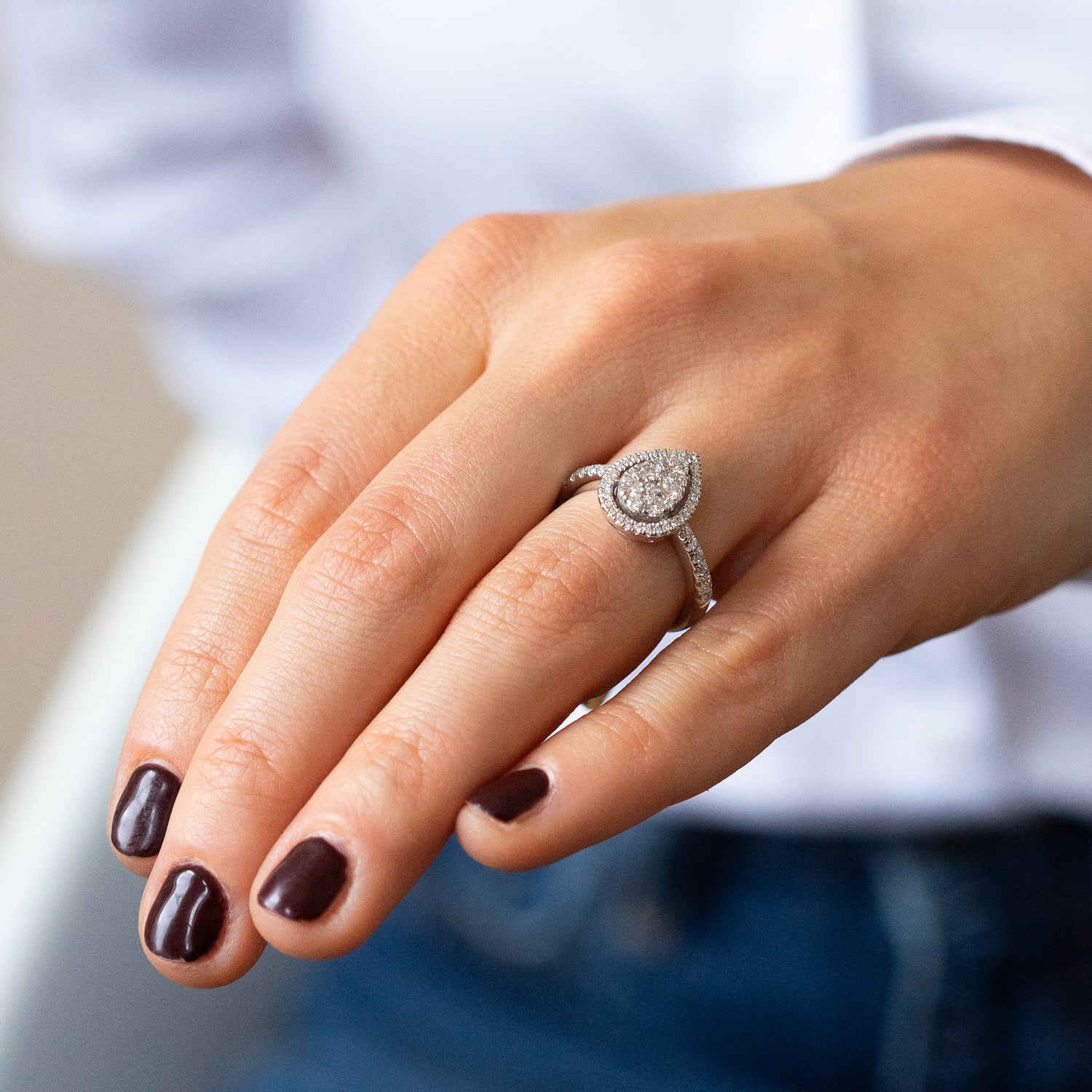 0.80ct Pear shape Diamond Cluster Ring with Halo