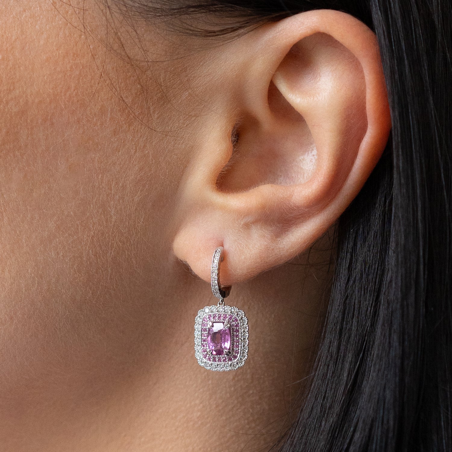Pink Sapphire Earrings in White Gold