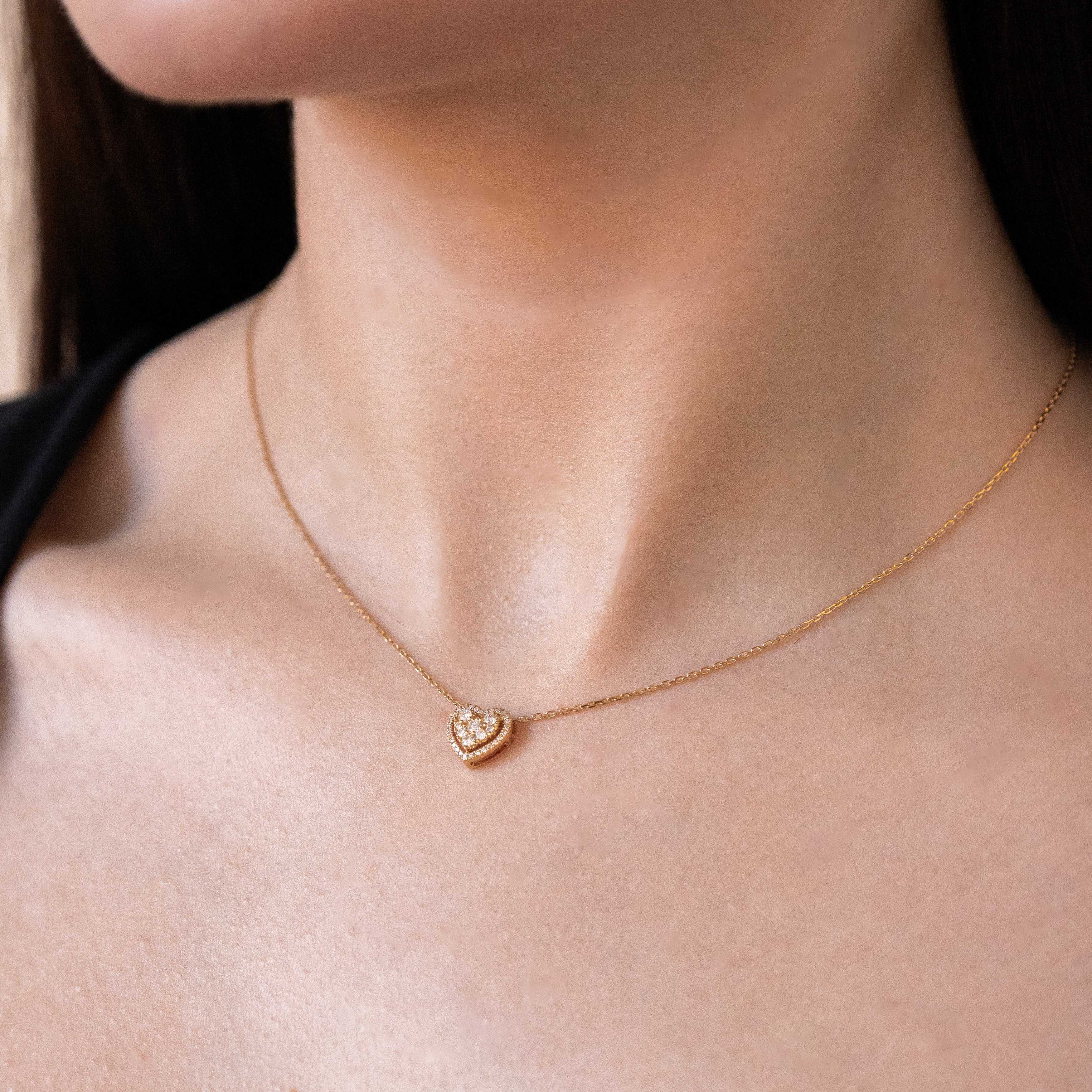 Gold Heart Pendant with Diamonds
