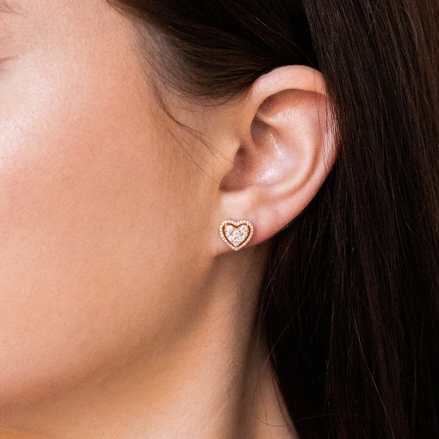 Gold Heart Earrings with Diamonds