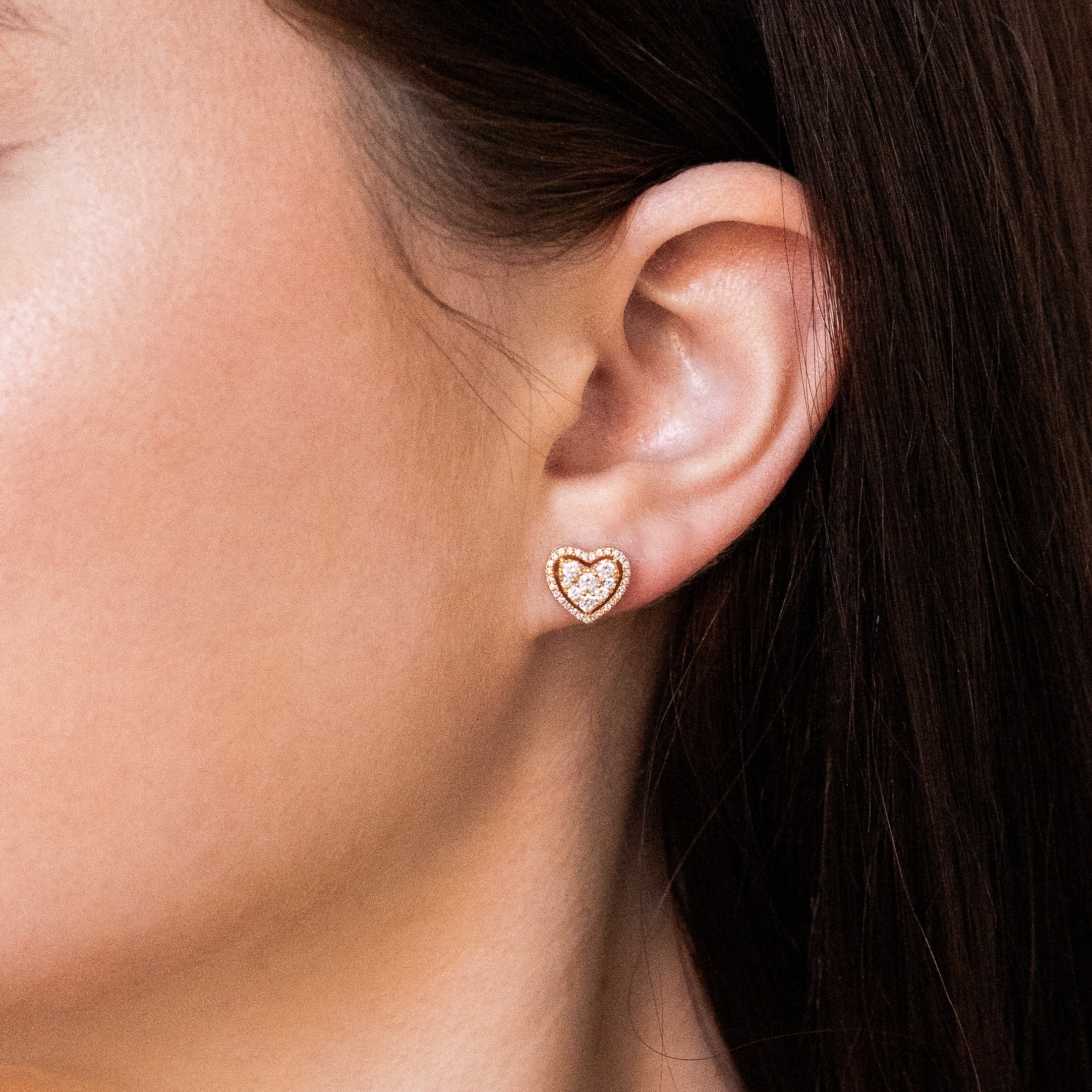 Gold Heart Earrings with Diamonds