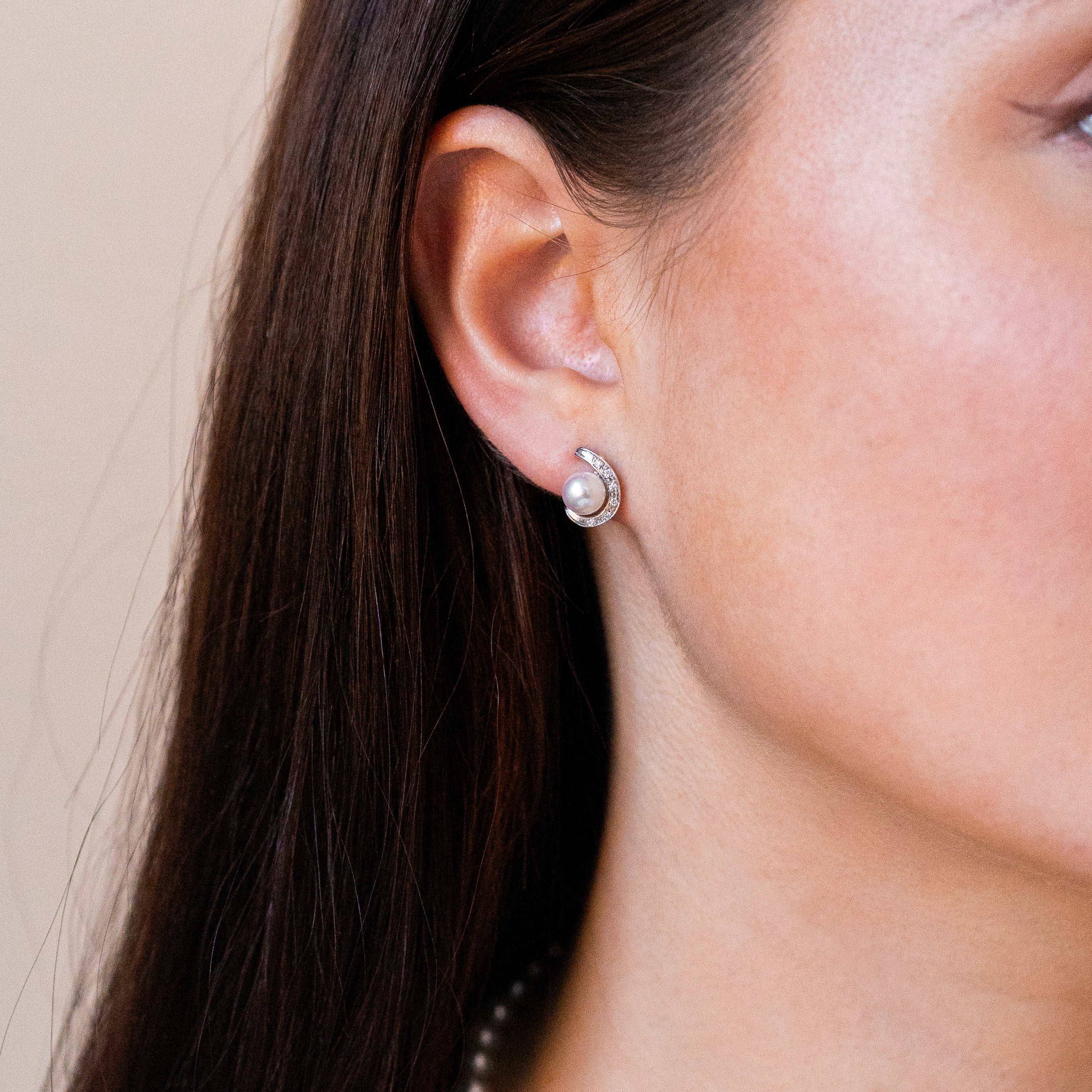 Akoya White Pearl Earrings with Diamonds