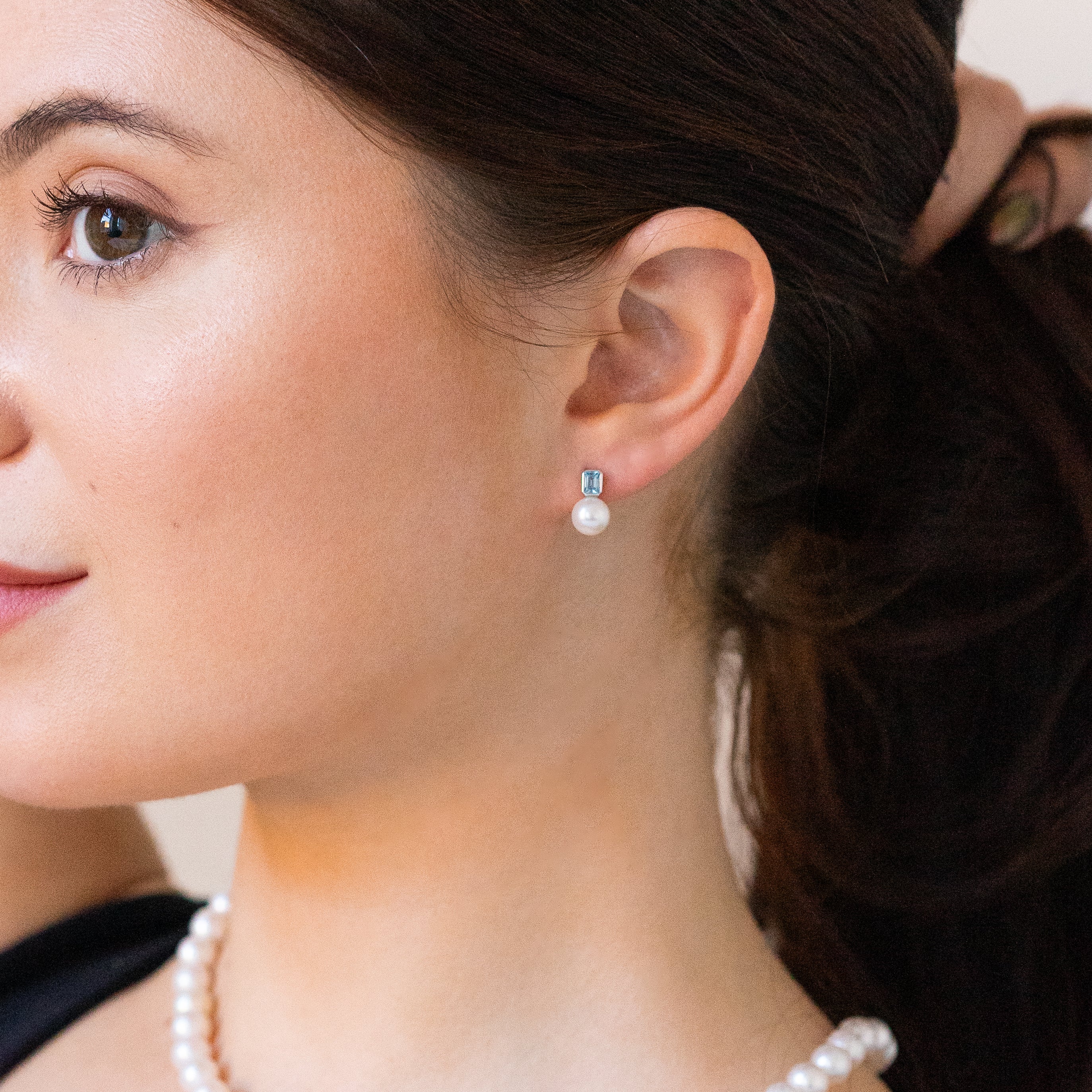 Fresh Water Pearl Earrings with Blue Topaz