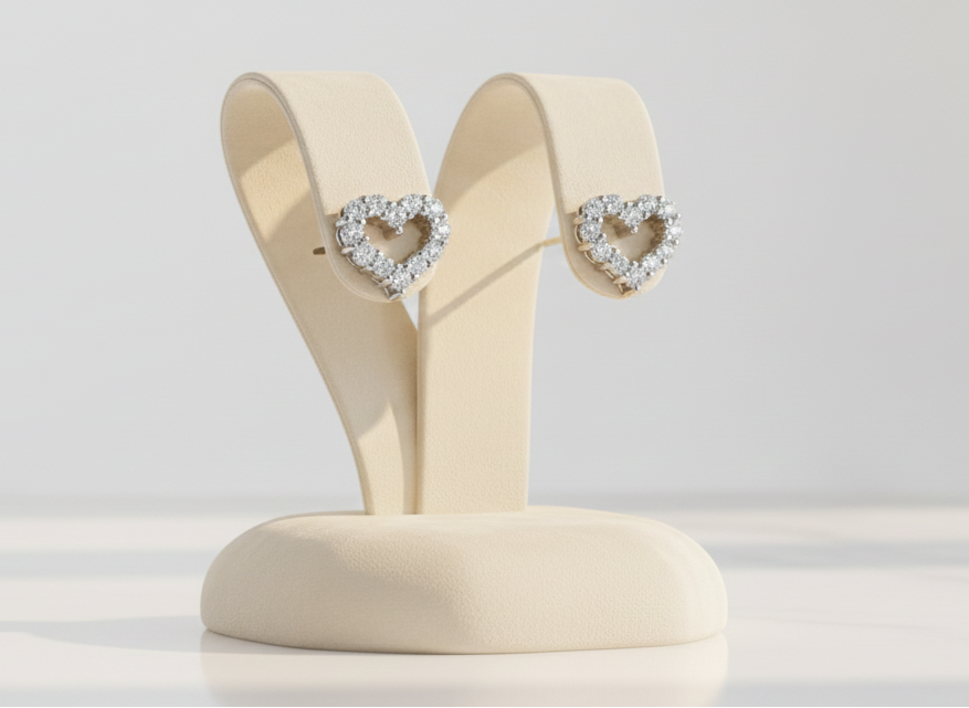 18ct White Gold Diamond Heart Stud Earrings