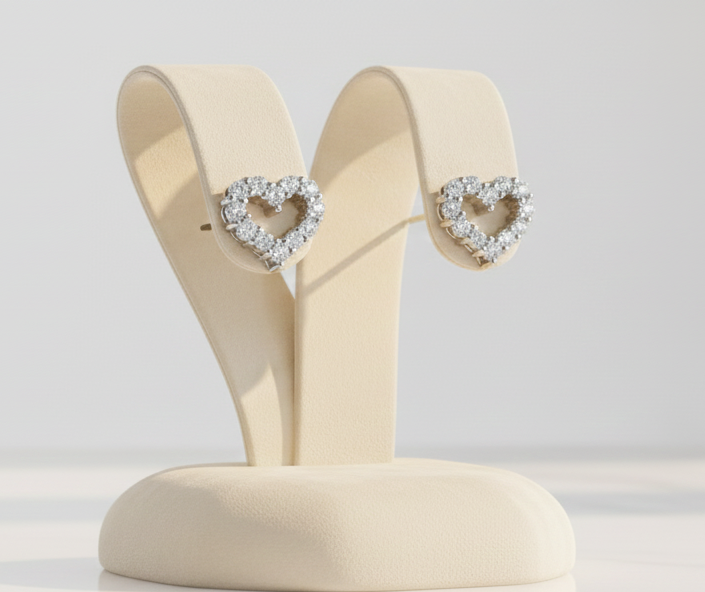 18ct White Gold Diamond Heart Stud Earrings