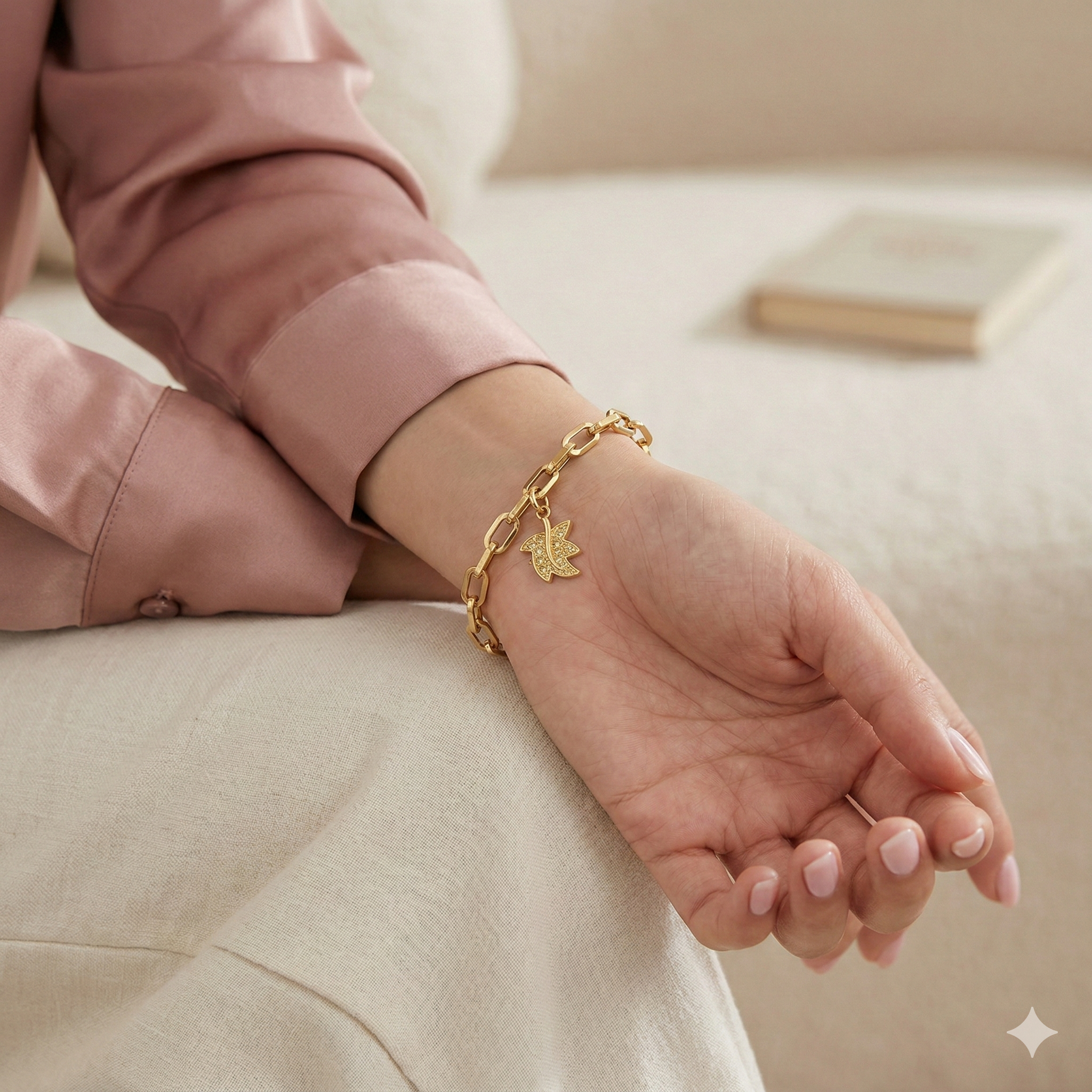 Yellow Sapphire Leaf Charm Bracelet - 18ct Yellow Gold