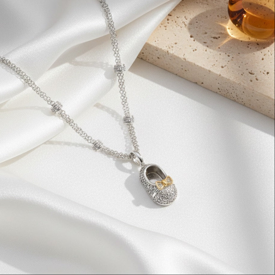 Baby Shoe Necklace in 18ct White Gold and Diamonds