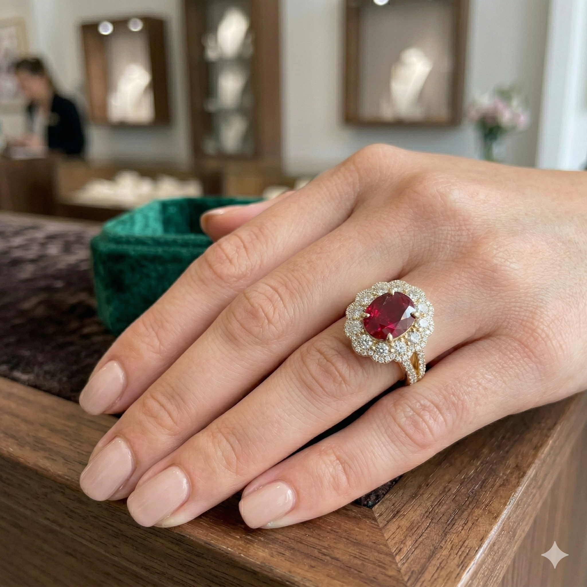 Oval Ruby & Diamond Halo Ring