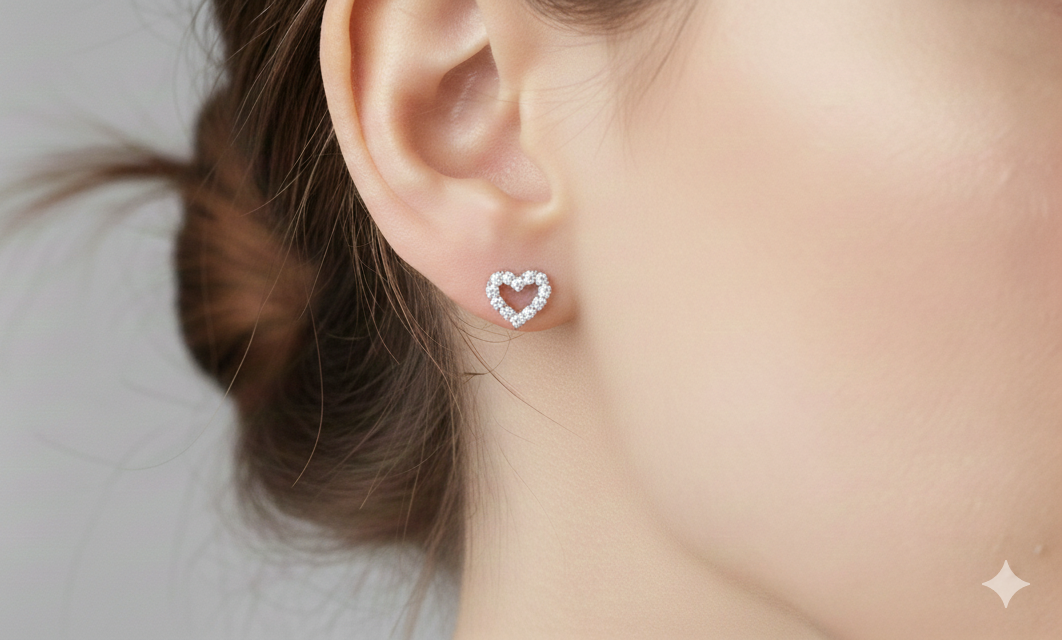 18ct White Gold Diamond Heart Stud Earrings