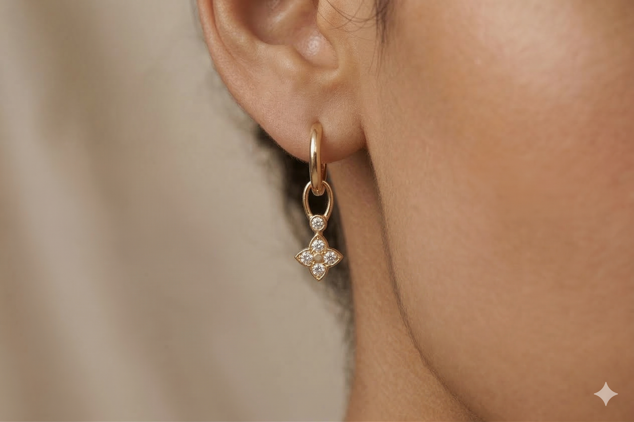 Petite Diamond Clover Hoop&Charm Earrings