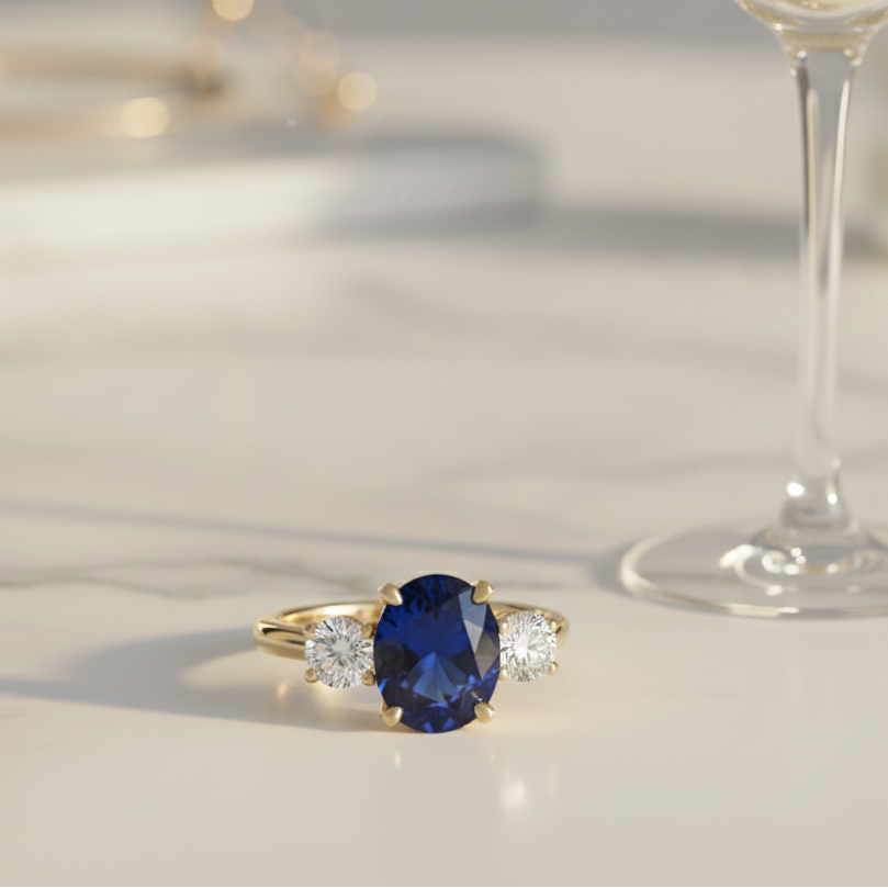 18ct Yellow Gold Sapphire & Diamond Trilogy