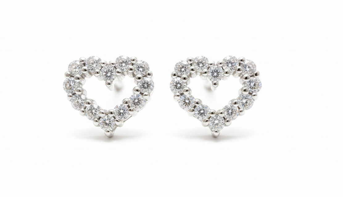 18ct White Gold Diamond Heart Stud Earrings