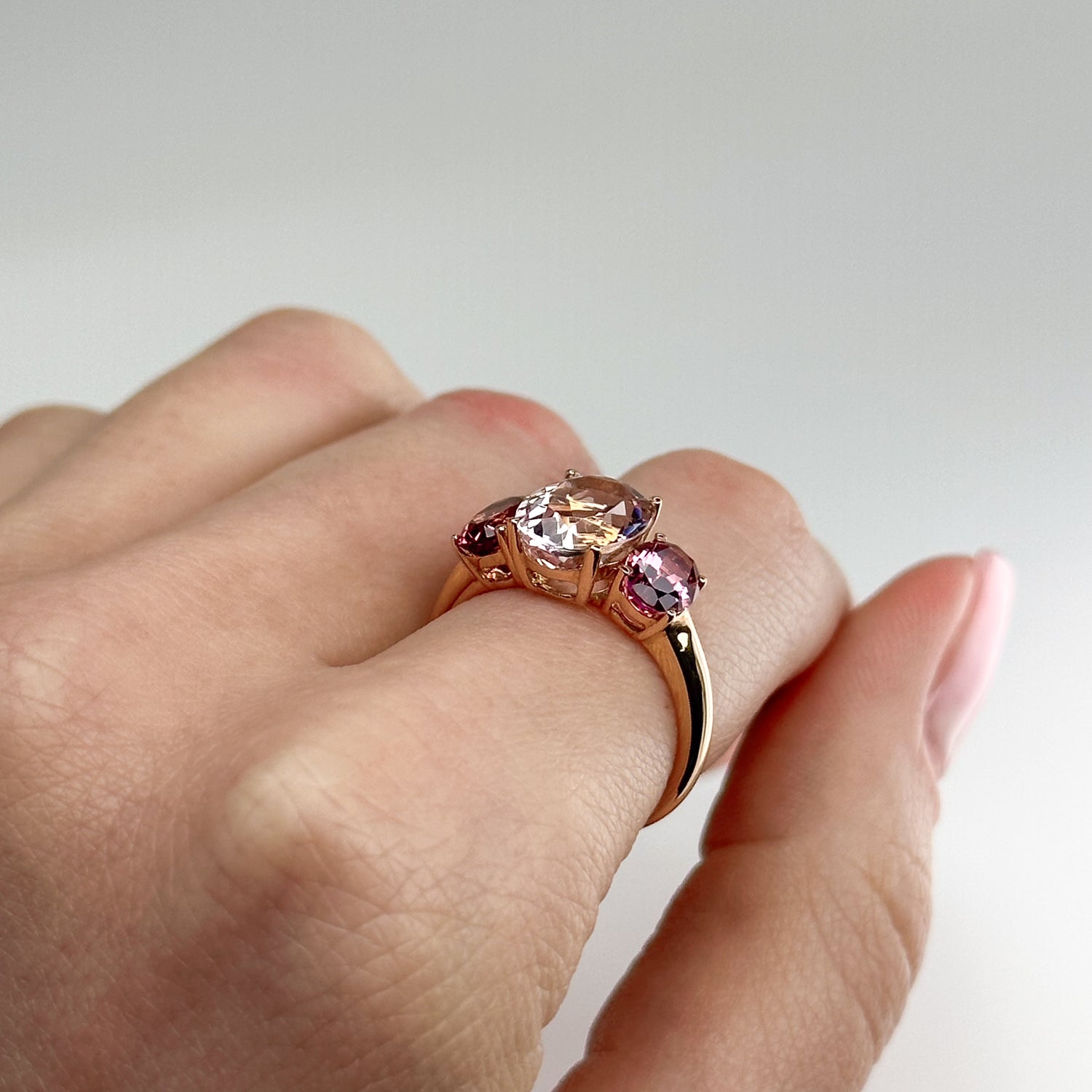 Morganite & Tourmaline Trilogy Ring
