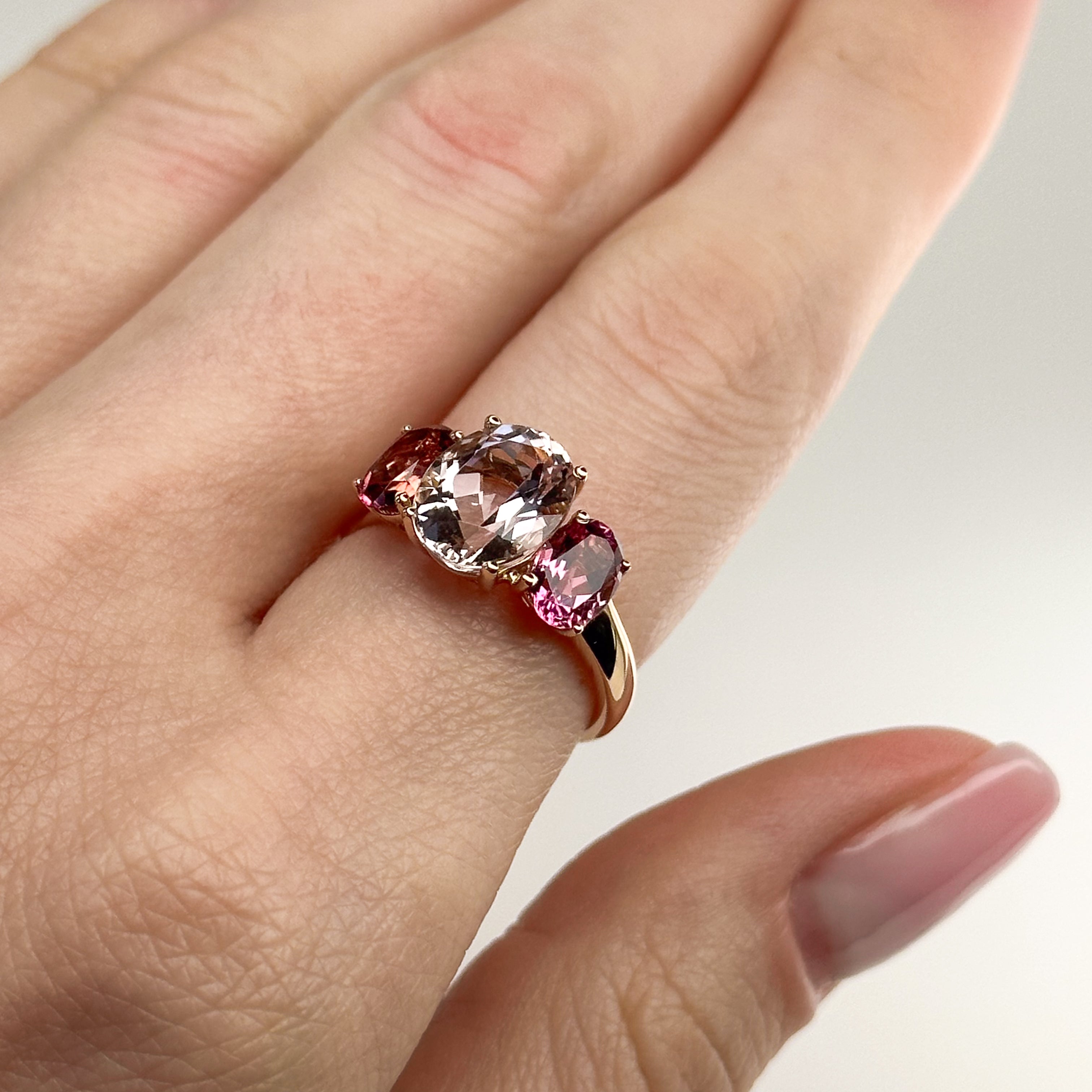 Morganite & Tourmaline Trilogy Ring