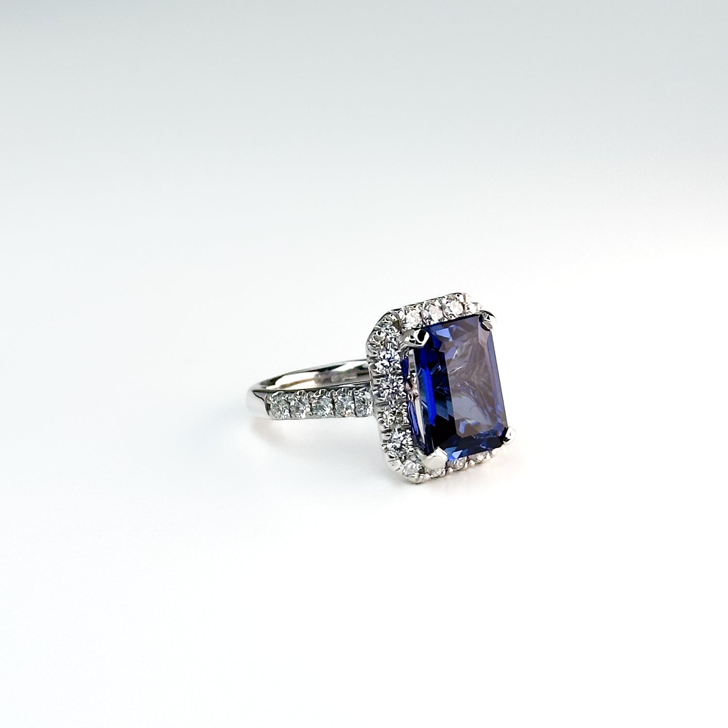 6.91ct Emerald Cut Blue Sapphire Ring