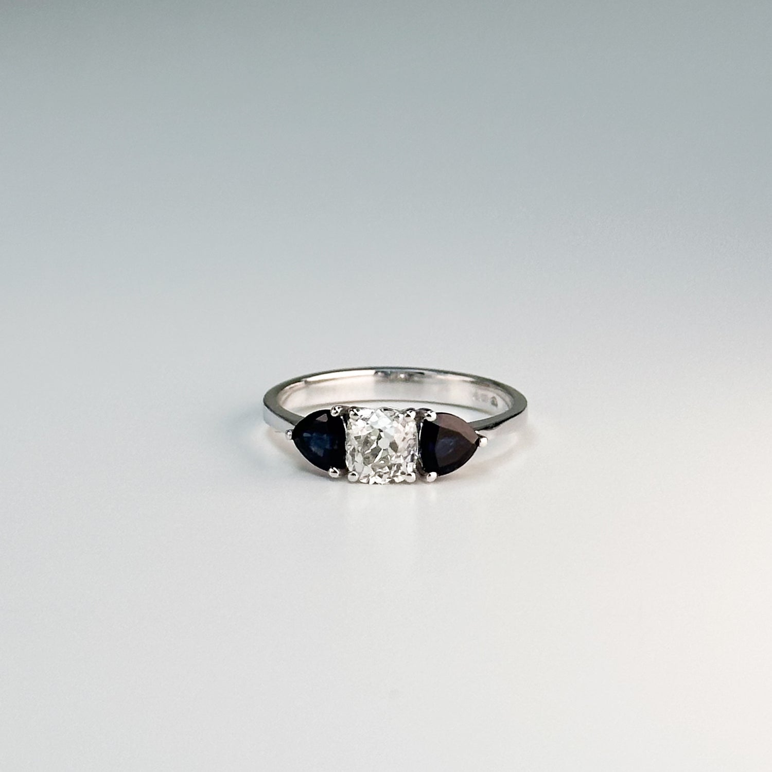 Blue Sapphire and Diamond Trilogy Ring