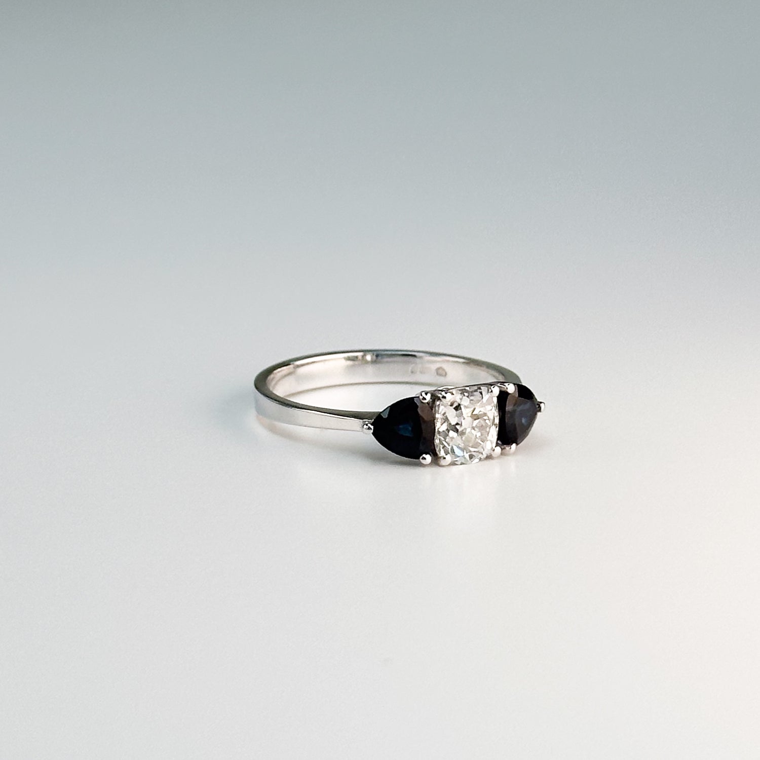 Blue Sapphire and Diamond Trilogy Ring