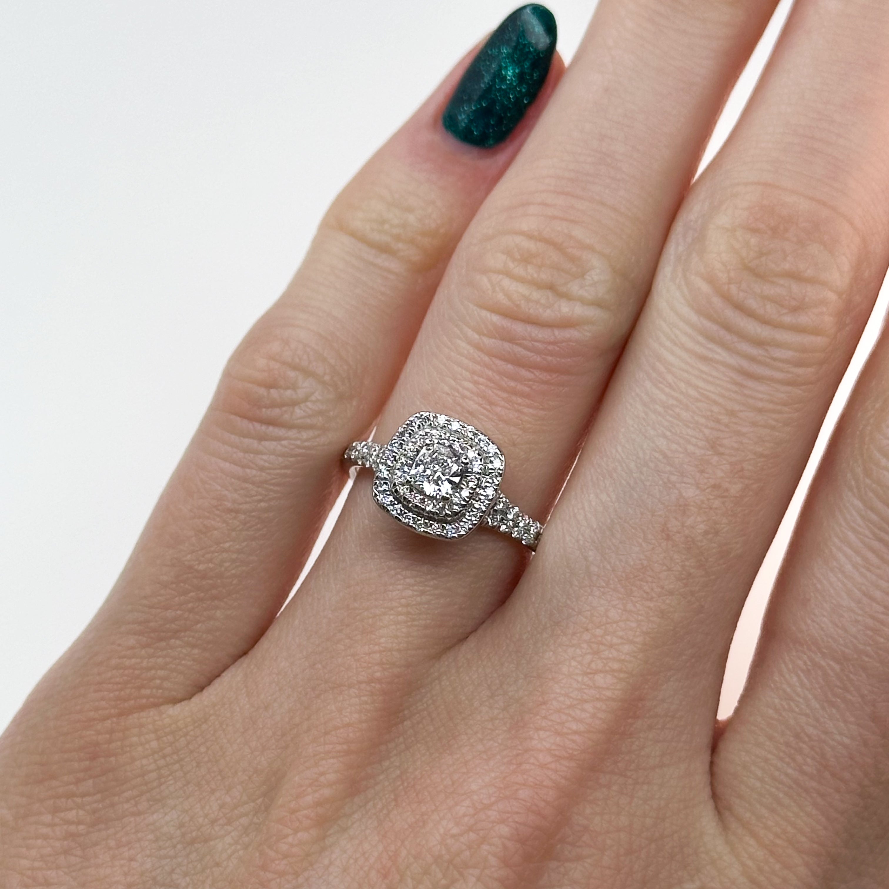 0.30ct GIA Cushion Cut Diamond Ring with Double Halo
