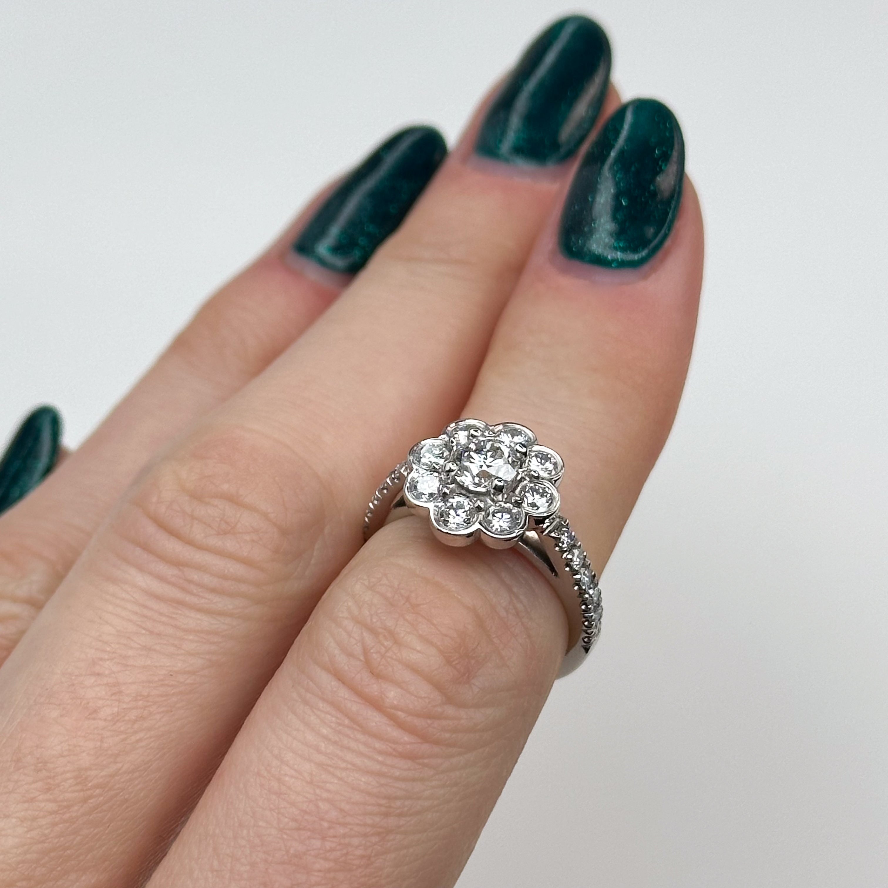0.52ct Round Cut Diamond Cluster Platinum Ring