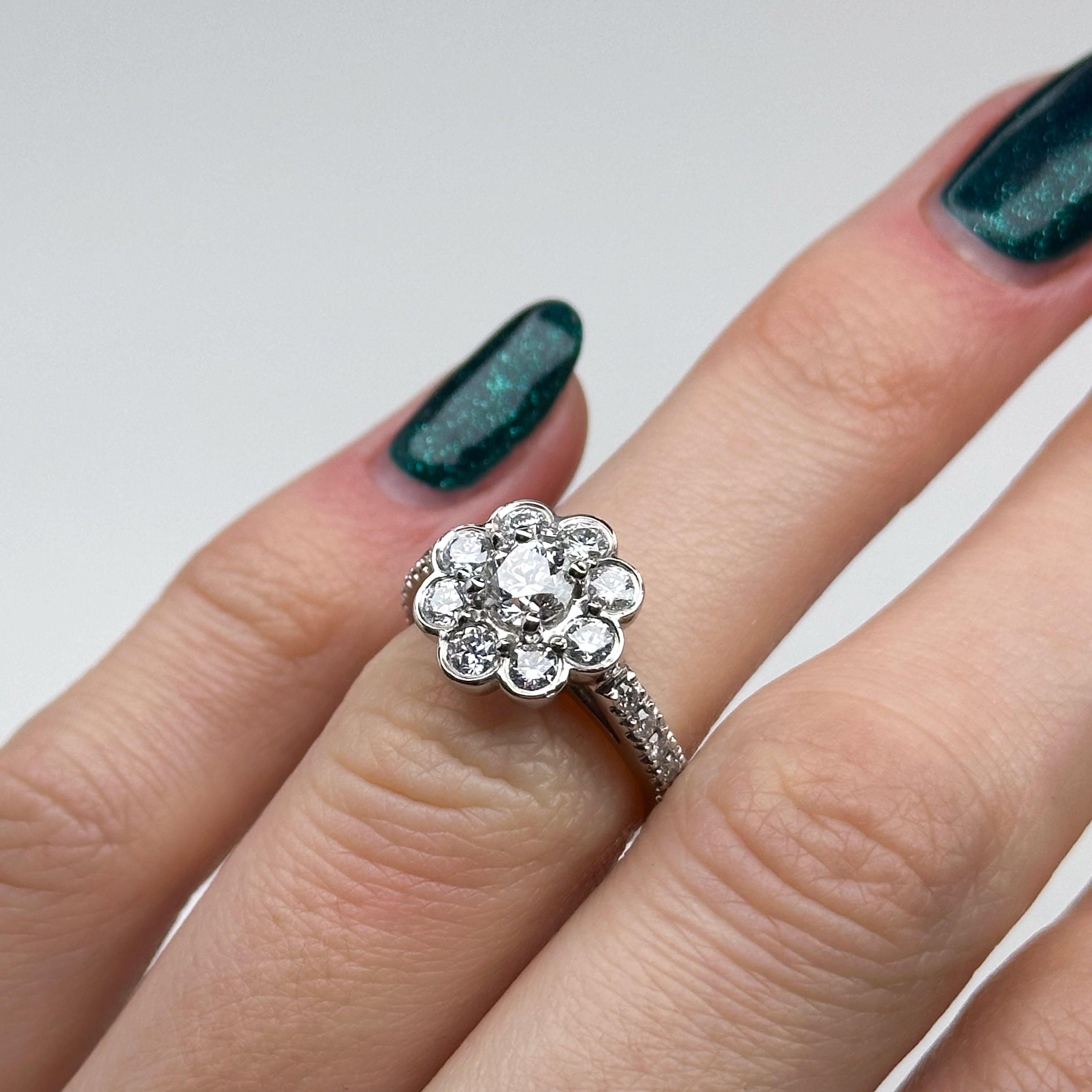 0.52ct Round Cut Diamond Cluster Platinum Ring