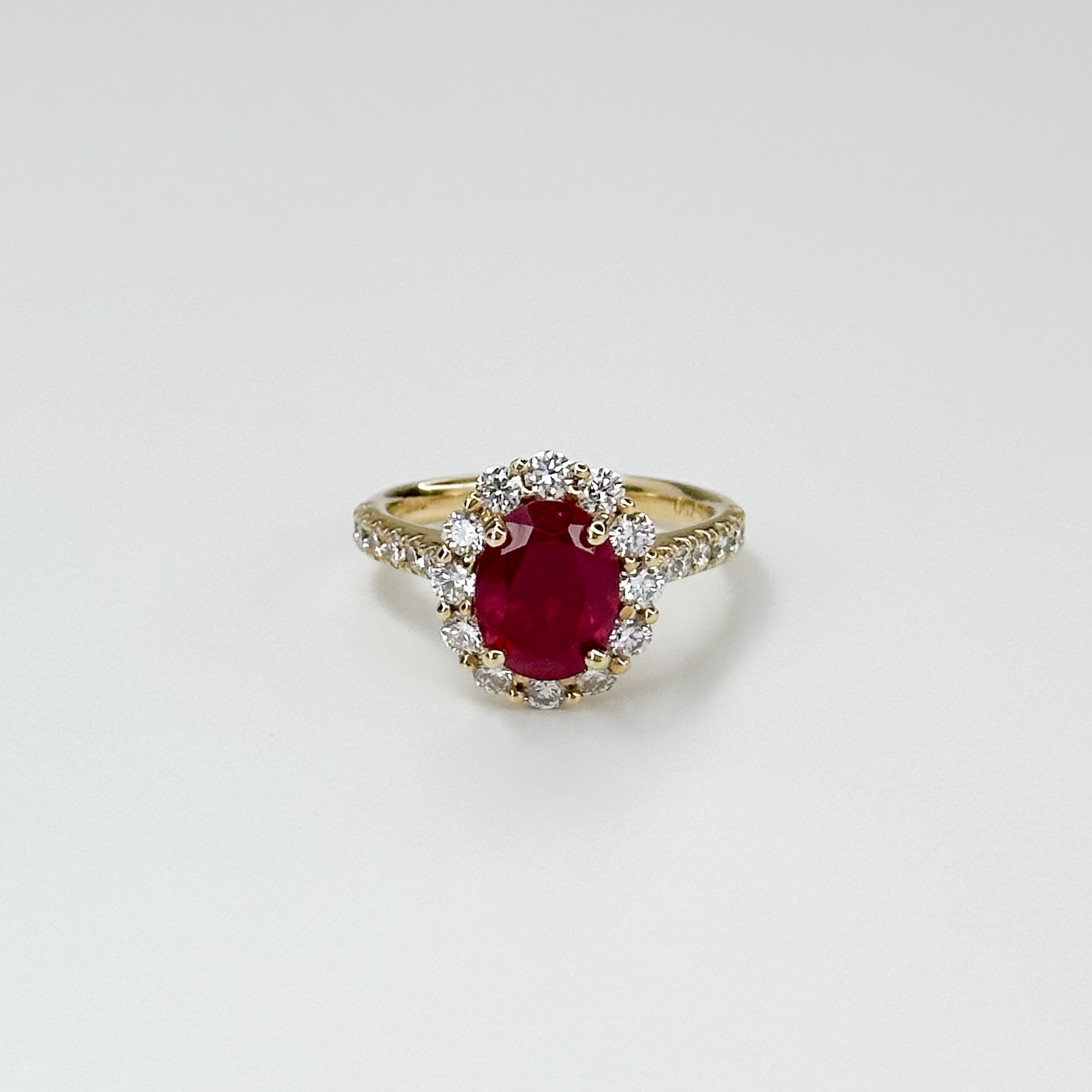 2.75ct Oval Cut Ruby Ring with Diamond Halo