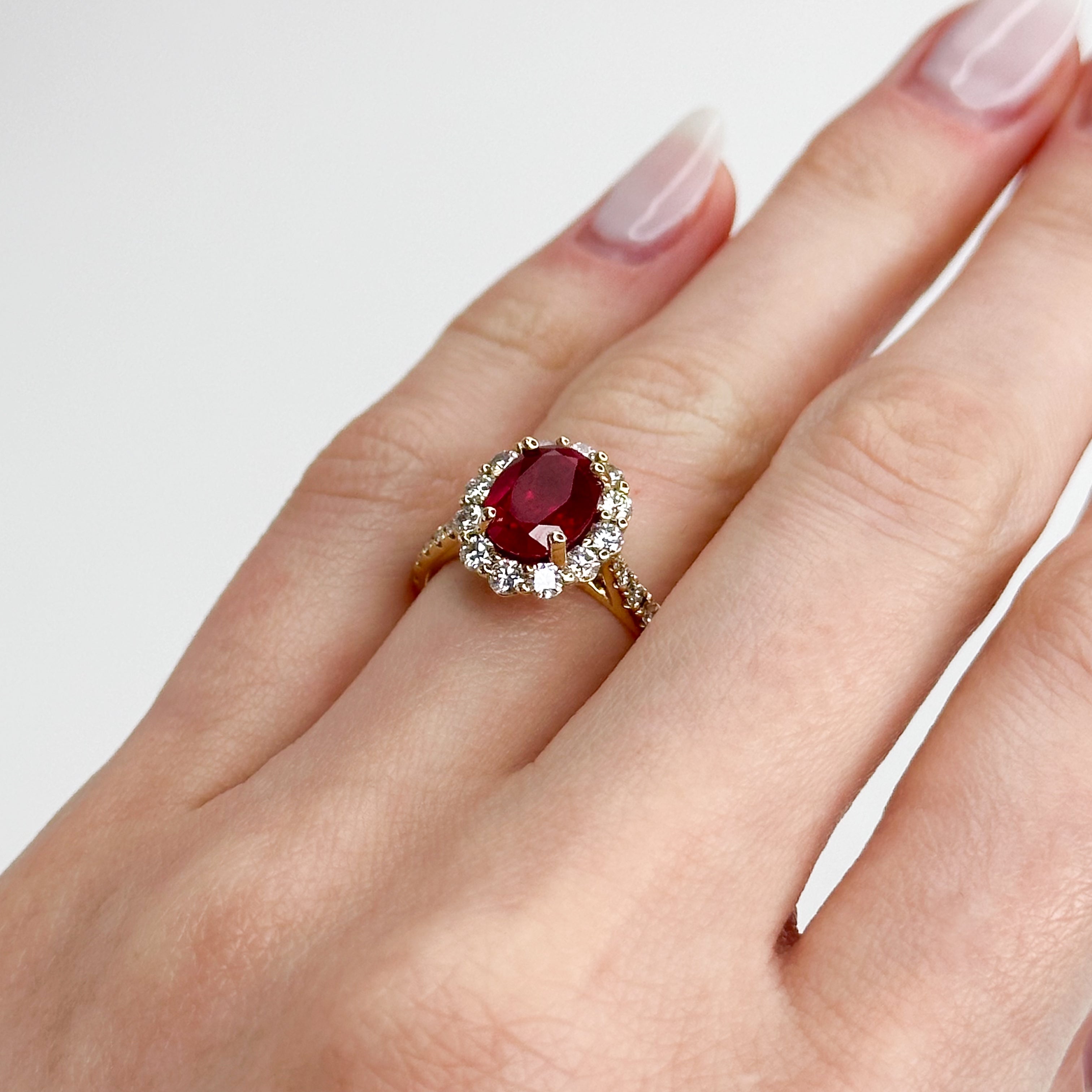 2.75ct Oval Cut Ruby Ring with Diamond Halo