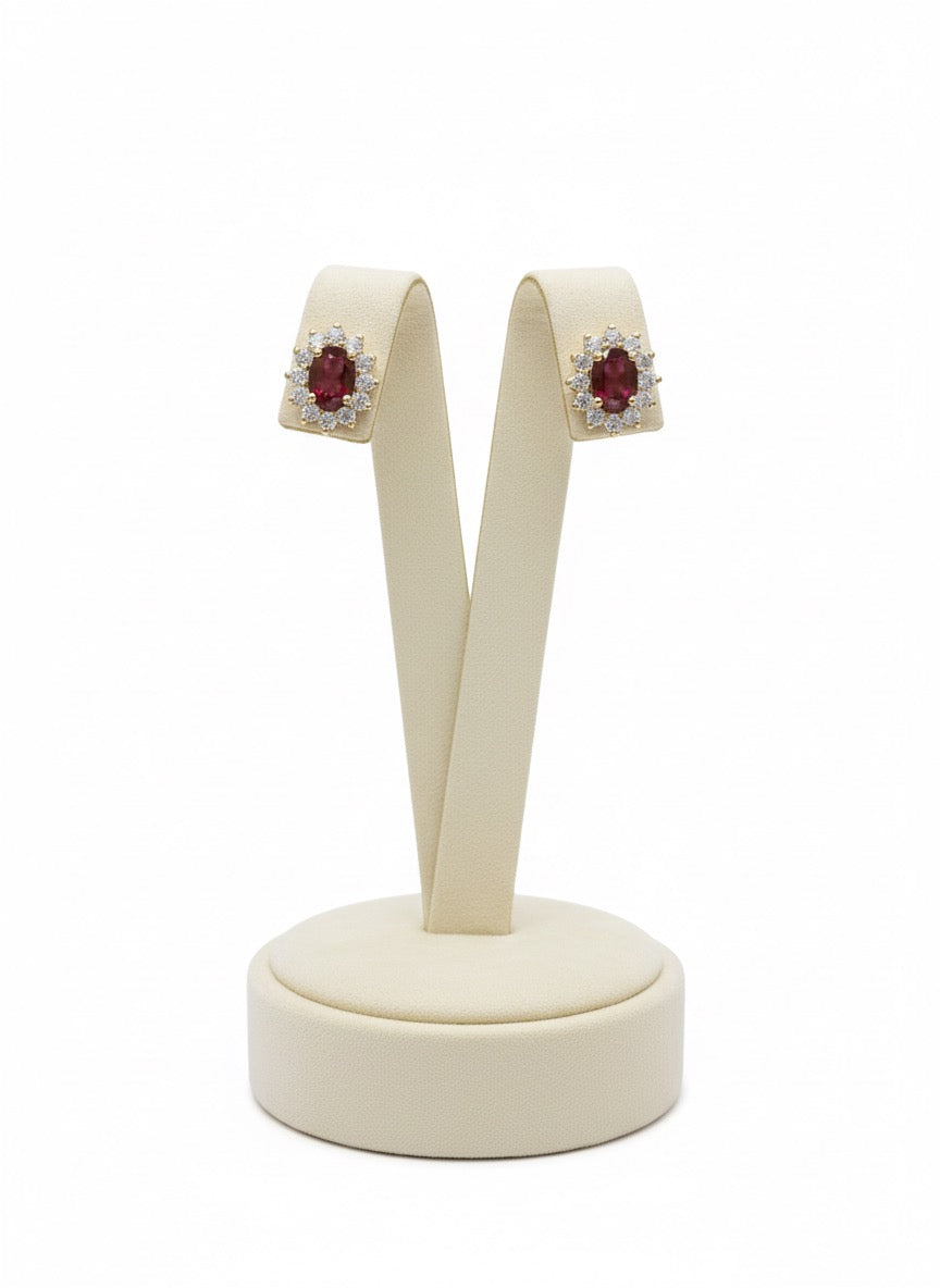 18ct Yellow Gold Ruby & Diamond Halo Stud