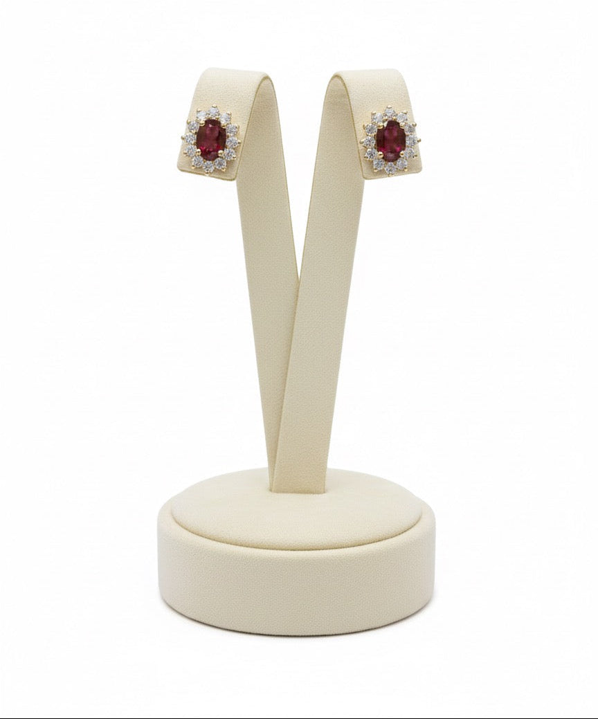 18ct Yellow Gold Ruby & Diamond Halo Stud